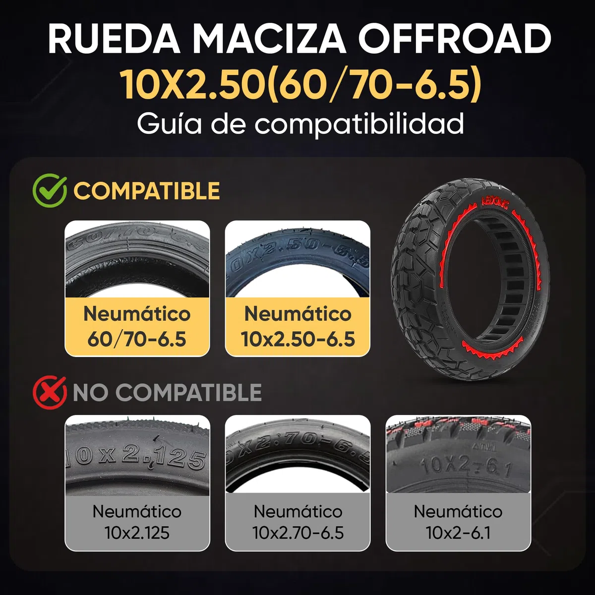 ANSENI Rueda Maciza 60/70-6.5,Neumatico 10 pulgadas 10x2.50-6.5, Rueda Antipinchazo compatible con Patinete Xiaomi 5/5 Pro/5 Max,Segway Ninebot E3 E,Ninebot Max G30/G30D,Smartgyro K2 (2 Ruedas)