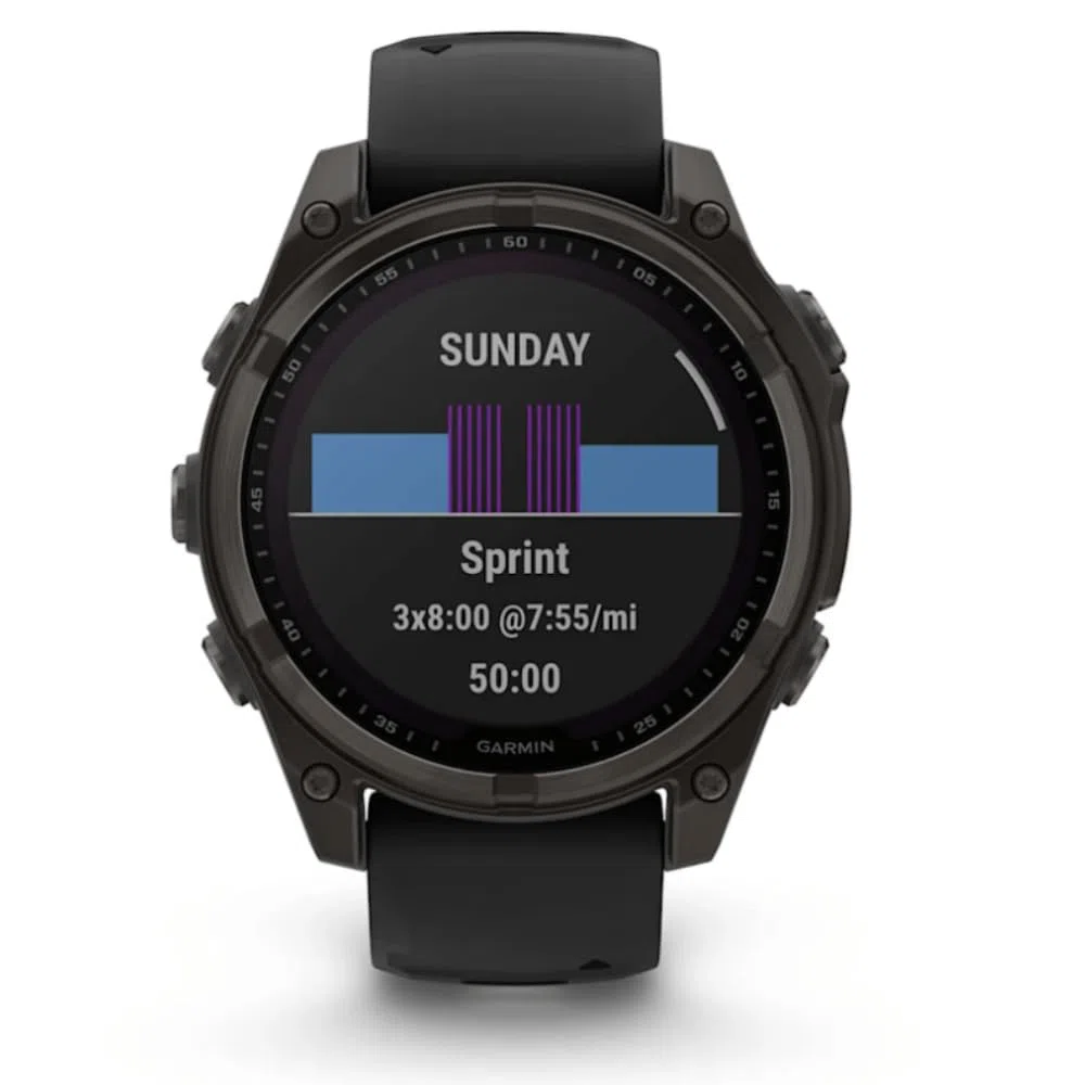 Garmin Fenix 8-47 mm, AMOLED, Saphir, Carbongrau, DLC Titan mit schwarz/kieselgrauem Silikon