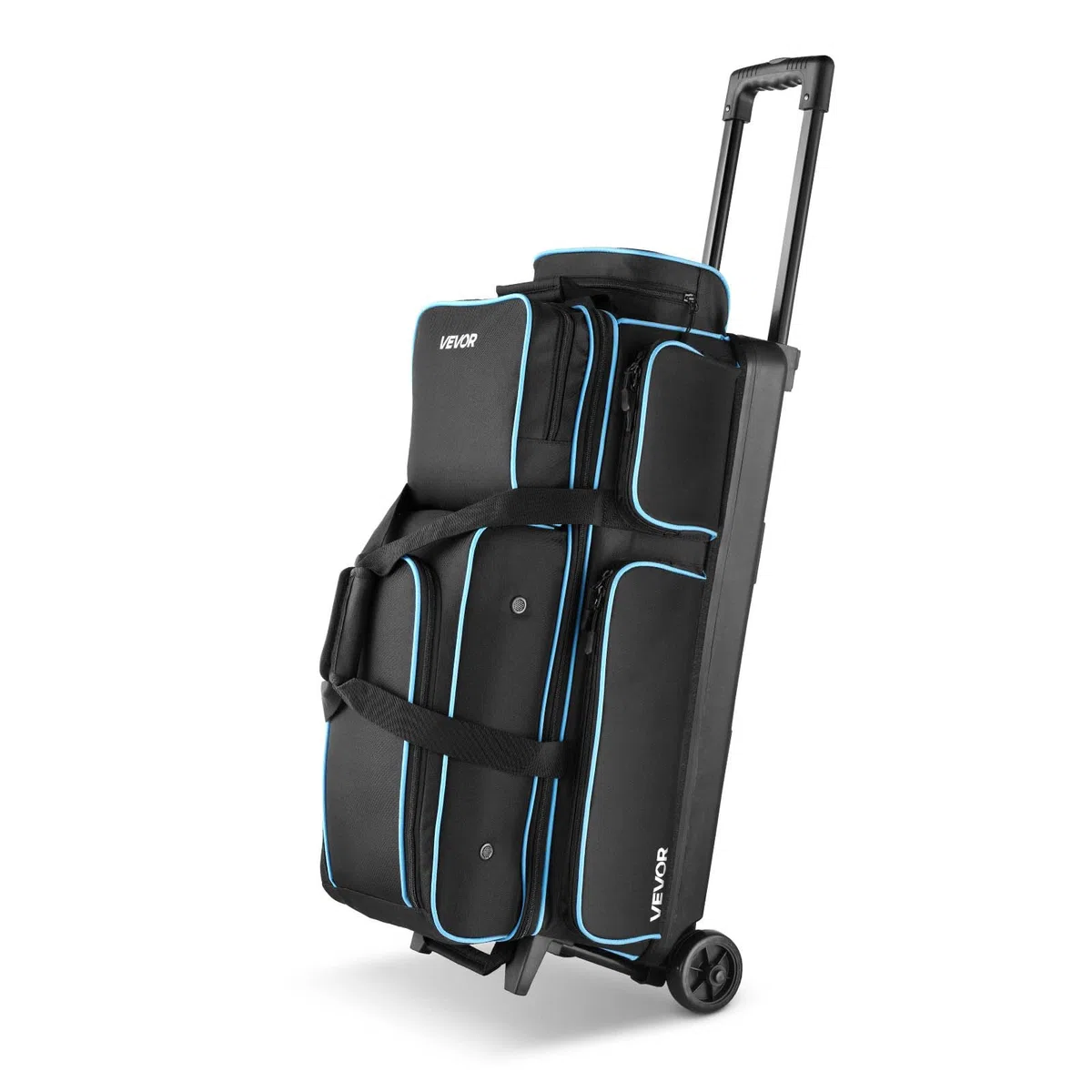 VEVOR Bolsa para 3 Bolas con Ruedas Dobles, Compartimento Separado para Zapatos hasta Talla 16 de EE. UU. y Bolsillo Extragrande para Accesorios. Asa Retráctil hasta 105 cm, 790 x 320 x 390 mm