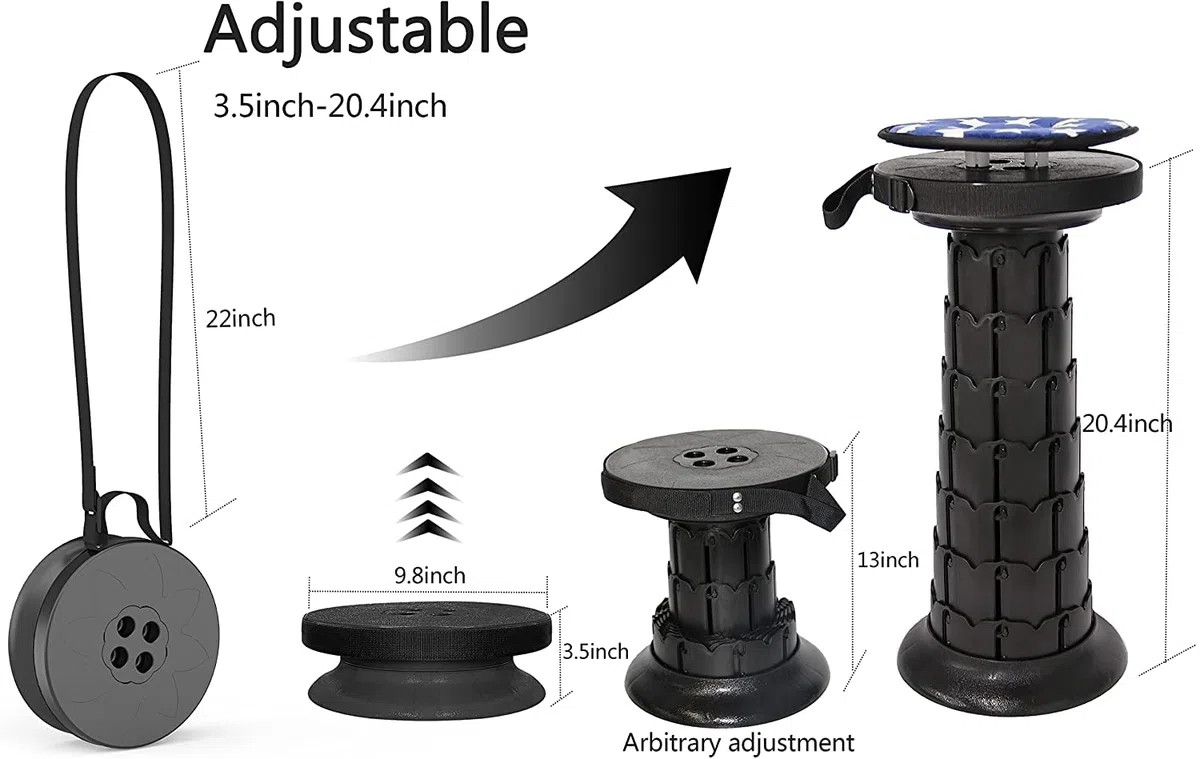 ALEVMOOM 52cm Taburetes de Acampada con Cojín,Capacidad más Robusta 200Kg,Taburete Telescópico Portátil,Heces Plegables,Heces Retráctiles,para Excursionismo Jardín Barbacoa con Bolsa&Mosquetón