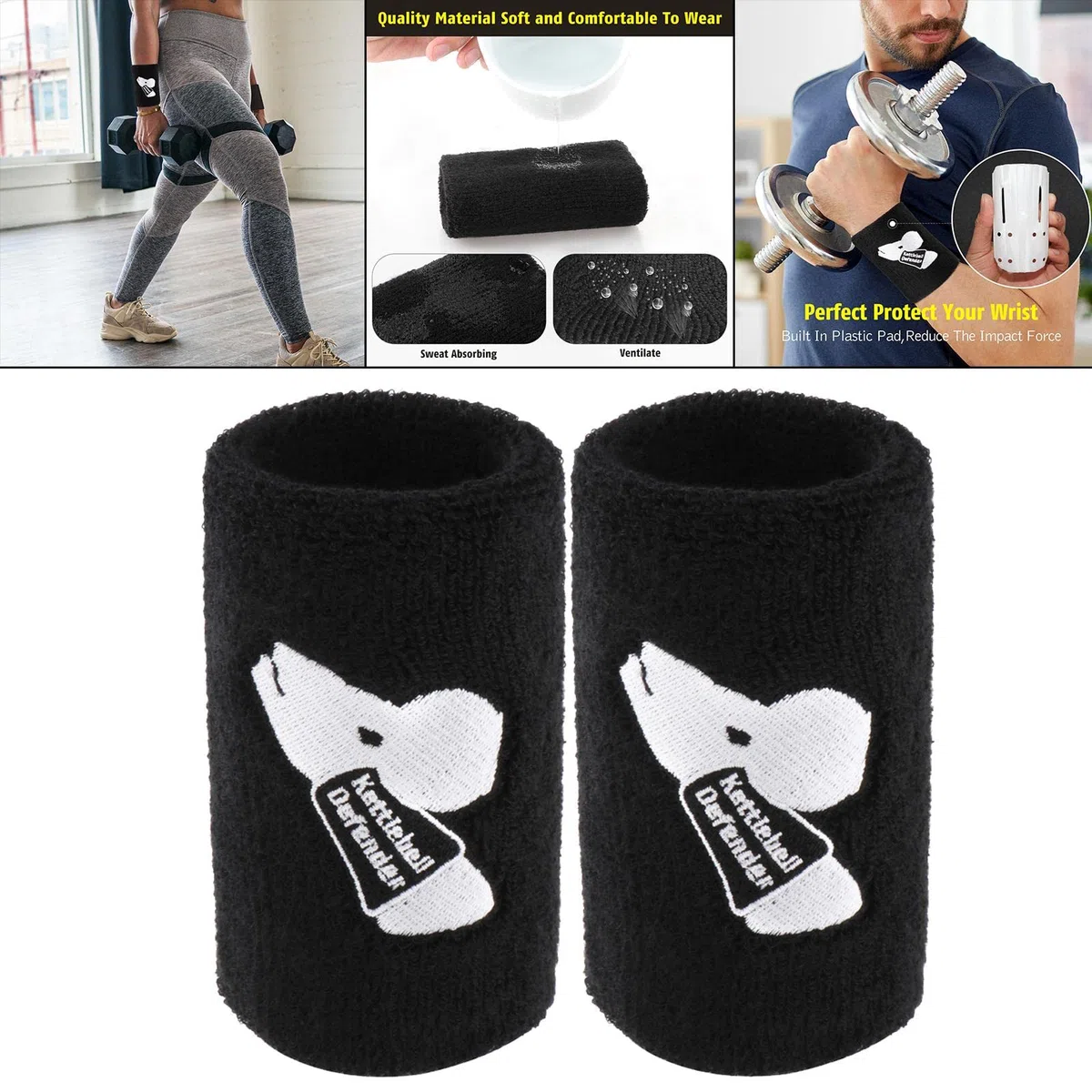 2X Muñequera Gimnasio, Muñequeras para Kettlebell Levantamiento de Pesas mit Unterstützung, Protectores de Muñeca Suaves, Muñequeras con Pesas Rusas, Negro