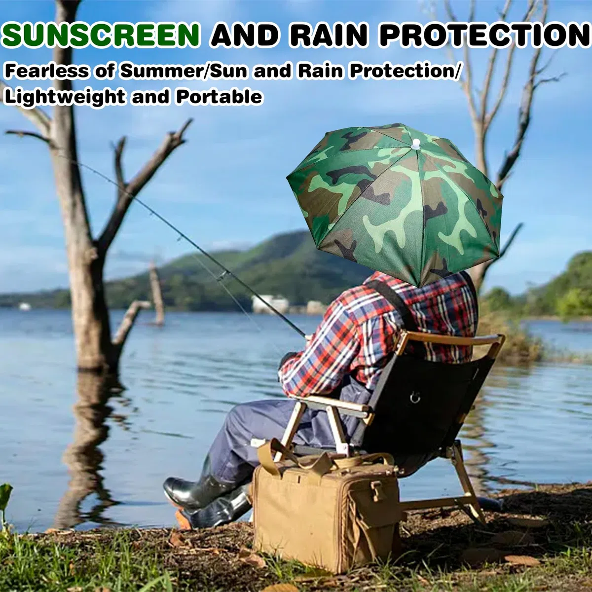 Sombrero Paraguas de Pesca de 53 cm Con Banda Elástica, Plegable para Adultos y Niños, Camuflaje al Aire Libre para Playa