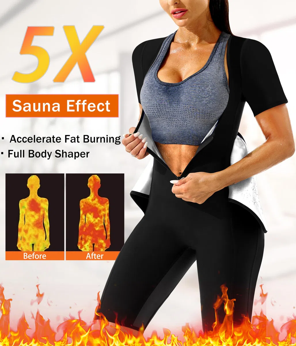 LMCOB Traje de sauna para mujer, chaleco de entrenamiento de cintura, 4 en 1, adelgazante, cuerpo completo, traje de sauna para entrenamiento