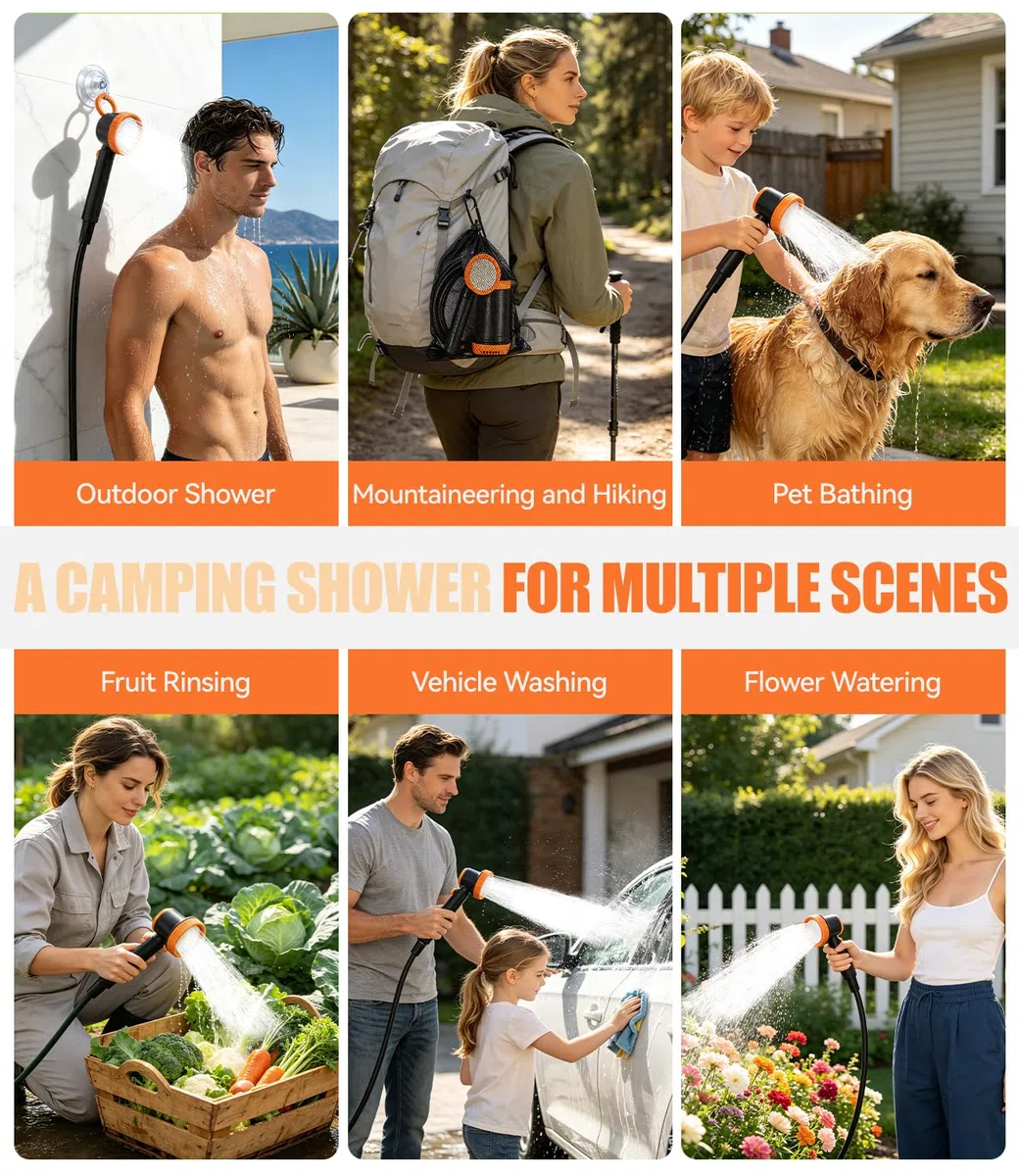 Ducha Portatil Camping con Pantalla de Temperatura y Potencia, 8000mAh Recargable para Exteriores, Modo de 5 Velocidad, Electrica Ducha Camper para Baño Playa Viajes Jardín Furgoneta