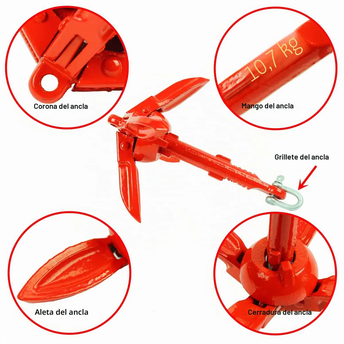 BeGrit Kit Ancla Plegable Barco Pequeña Ancla Moto de Agua de Acero Zincado con Bolsa de Transporte de Cuerda de Remolque DE 10 m para Sup Paddle Board Kayak 0.7 kg