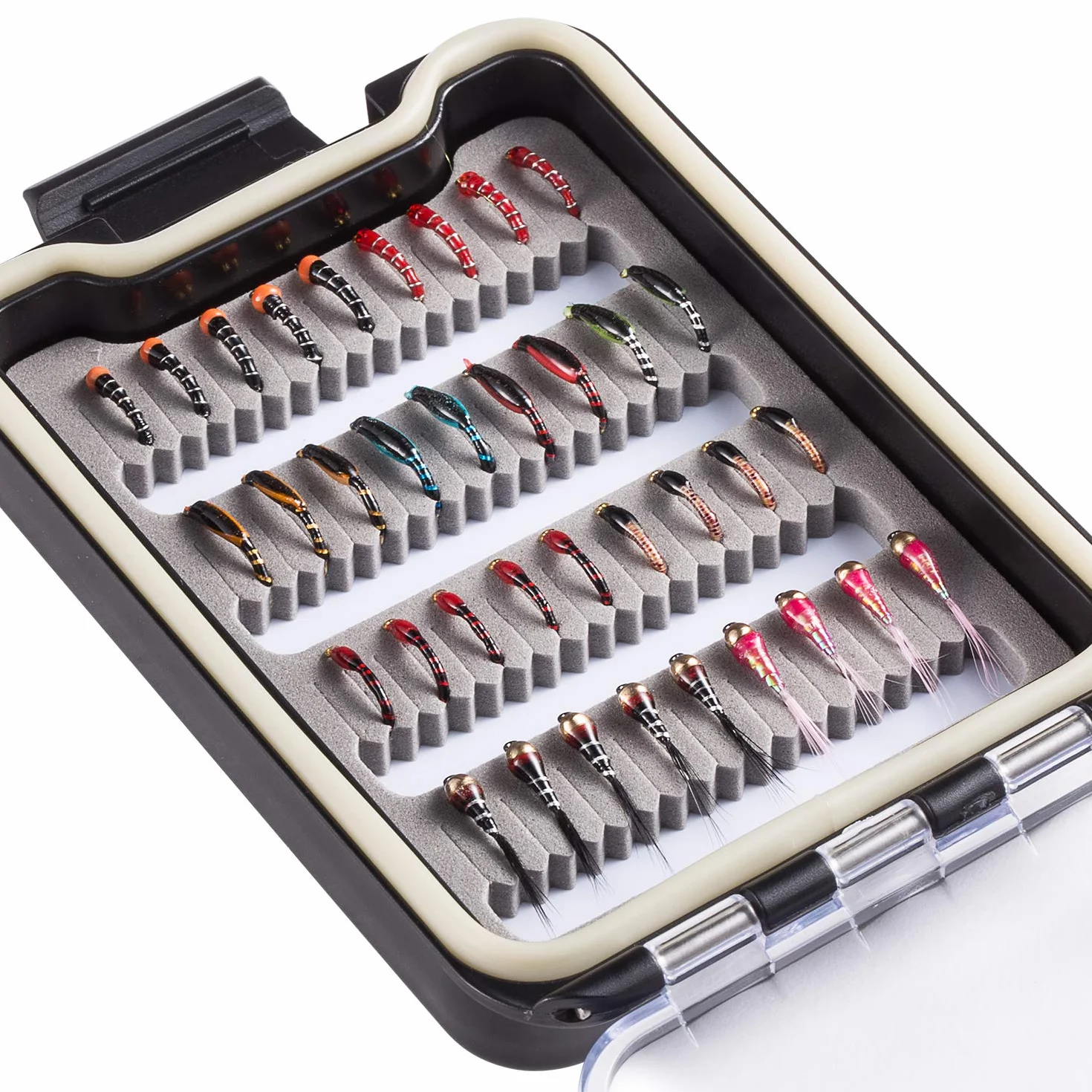 BASSDASH Kit de Moscas de Pesca con Mosca, Surtido de Moscas, Pesca de lubina con Caja de Moscas, 36/64/72/76/80/96 Piezas con Moscas secas/húmedas, ninfas, serpentinas, Popper