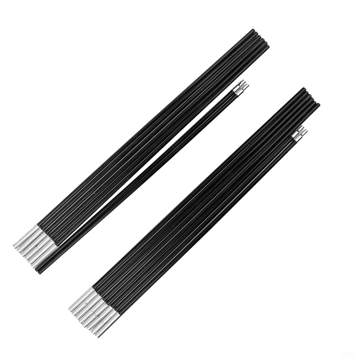 Juego de varillas de repuesto plegables de fibra de vidrio de 11 secciones con conectores integrados, diseño ligero y portátil para refugio de camping, color negro, dos