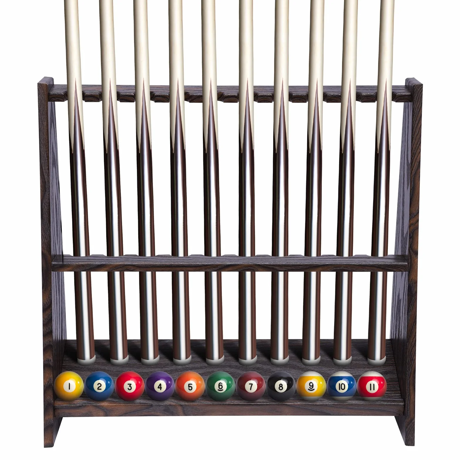 Soporte para taco de billar y bolas de billar, para herramientas de billar, para 10 palos de billar, color marrón
