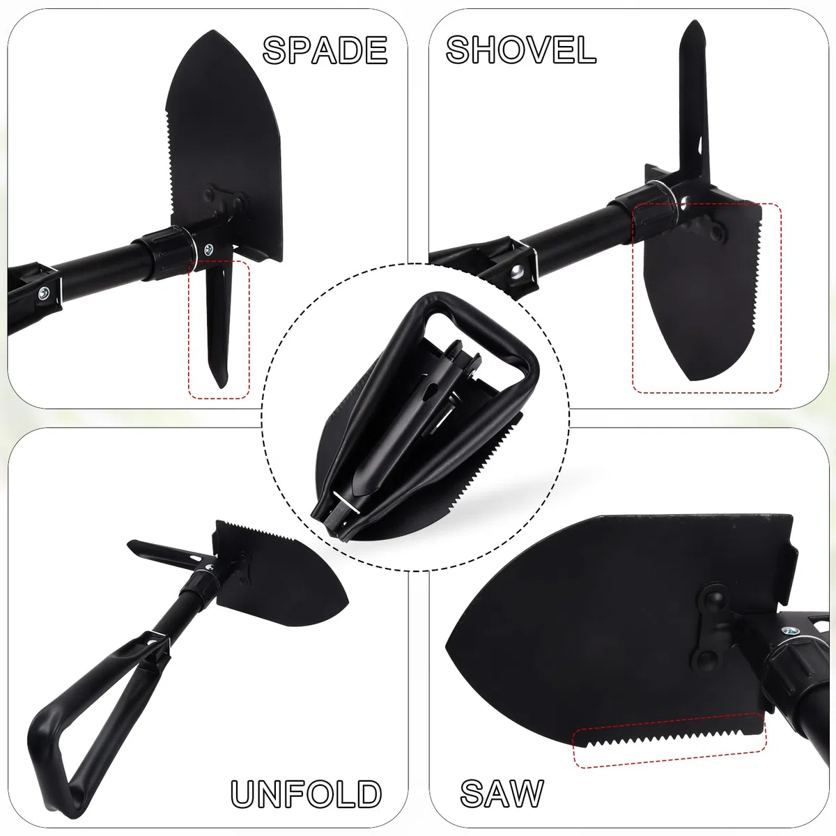 Pala Supervivencia Multifuncional, Resistente Pala Plegable de Acero al Carbono, Militar Accesorios Indispensable Se Puede Utilizar al Aire Libre (M)