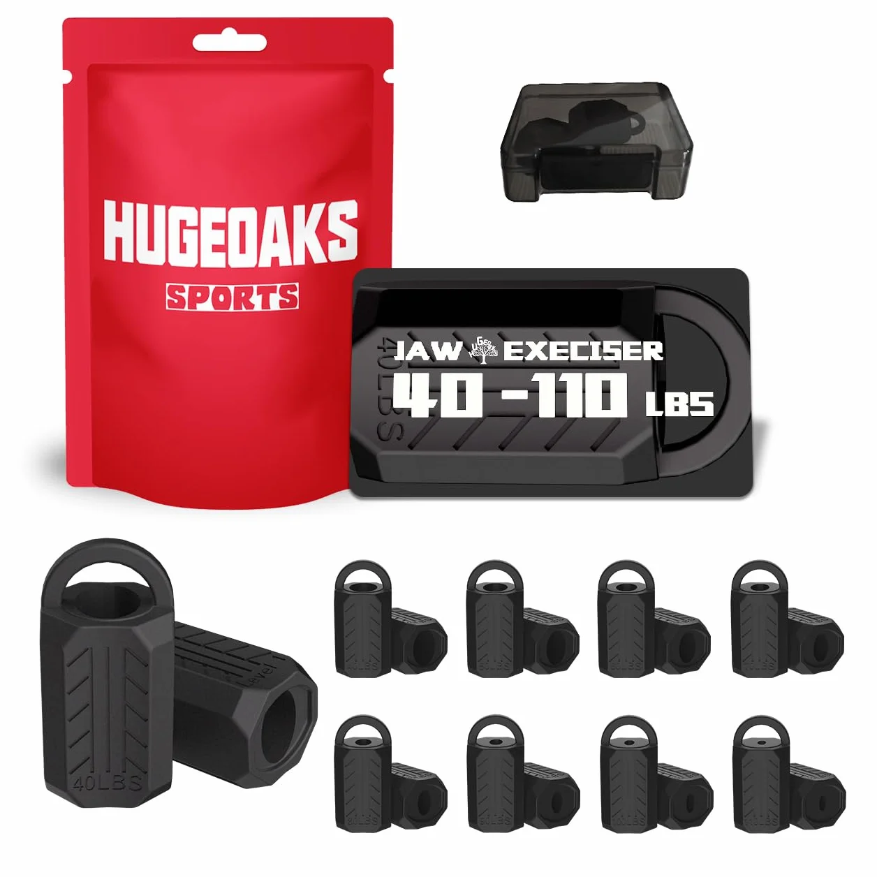 JE Jaw Exerciser for Men and Women, 40-110 LBS, 8 niveles de resistencia, tabletas de ejercicios Jawline de silicona, Slims and Tone The Face, 16 Count (1 paquete)