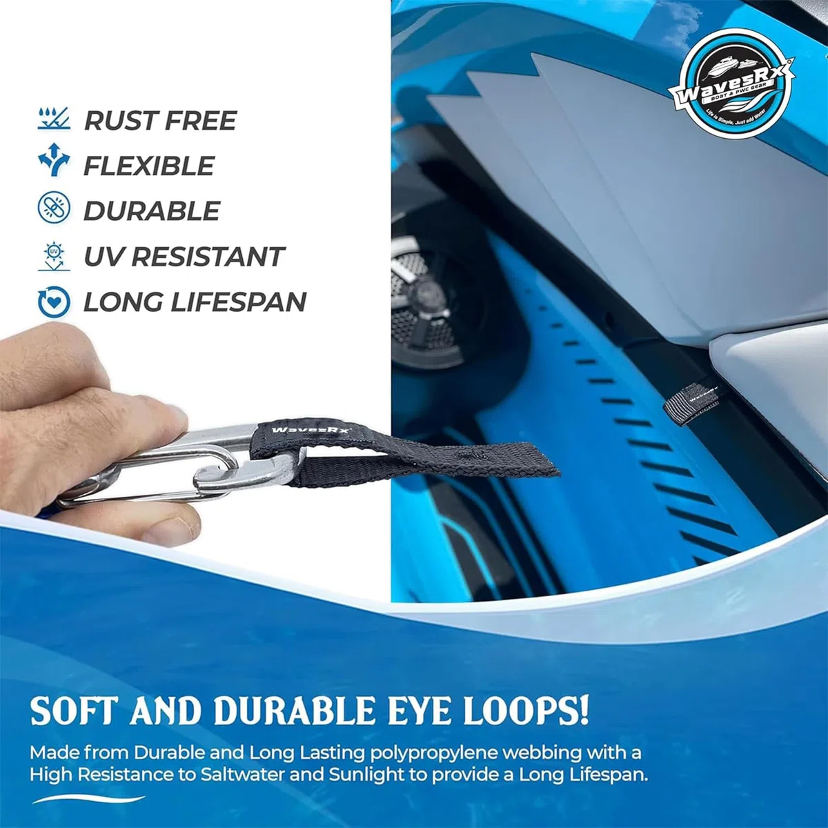 WAVESRX Soft Loops Jet Ski Cleats | Correas de Bucle seguras para Fijar defensas de atraque, Guardabarros, líneas de Anclaje, Cuerdas elásticas y Cuerdas de Amarre a tu Moto acuática