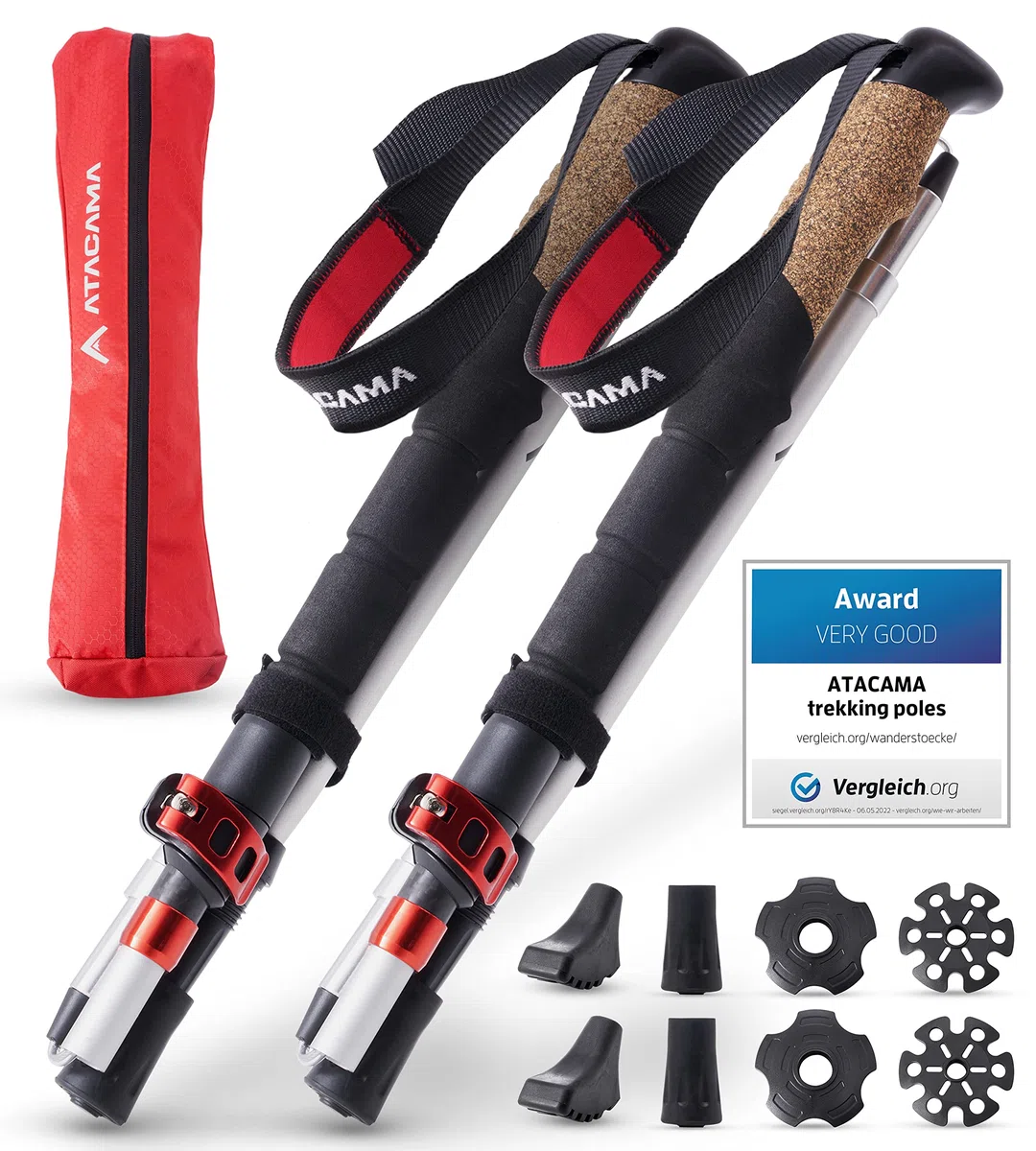 Atacama Bastones de Senderismo telescópicos, de Carbono 3K y Aluminio 7075, con Mango de Corcho, para Hombre y Mujer, Ajustables, fácilmente Extensibles