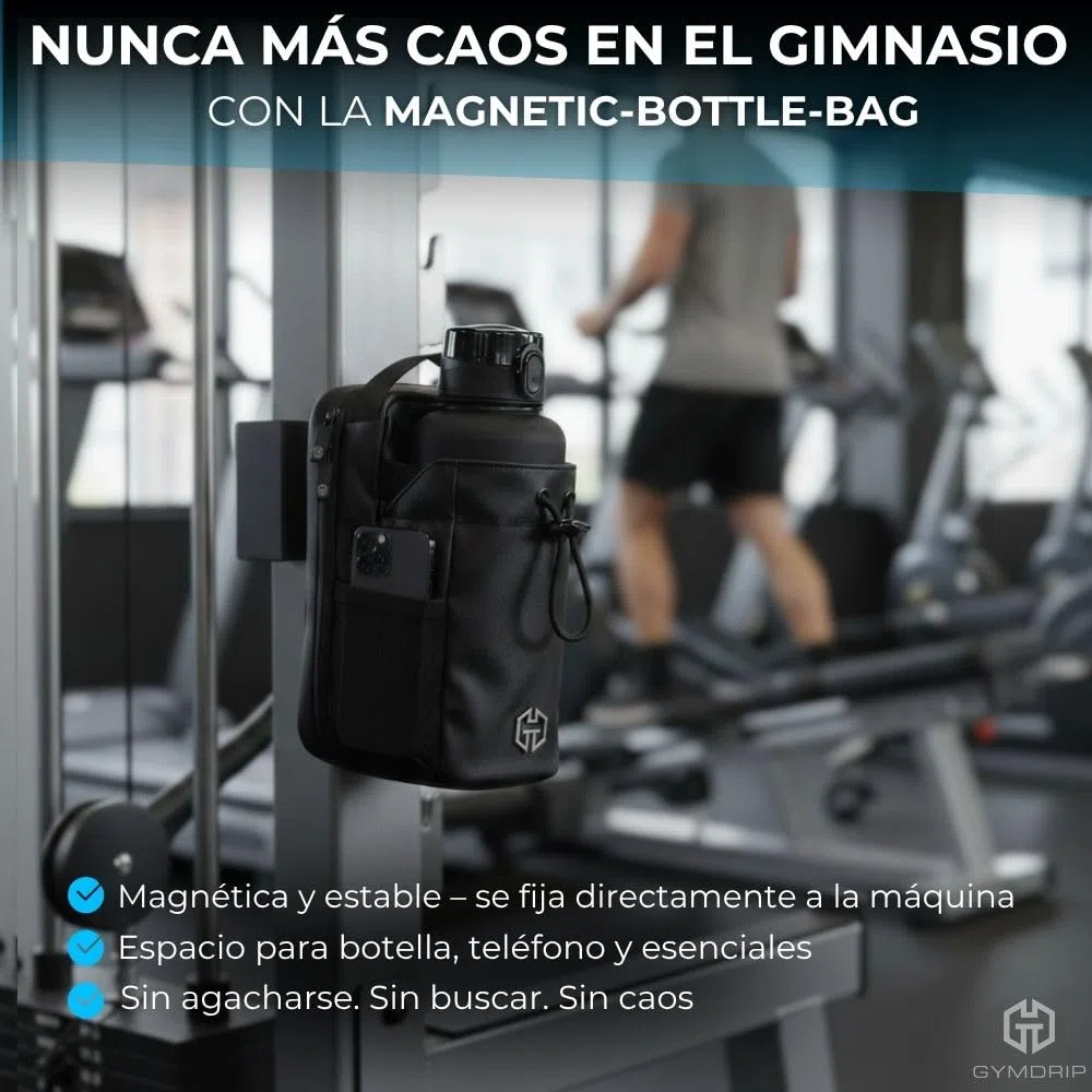 Bolsa de deporte magnética con soporte para botellas de 1,5 l, bolso deportivo compacto para entrenamiento y uso diario