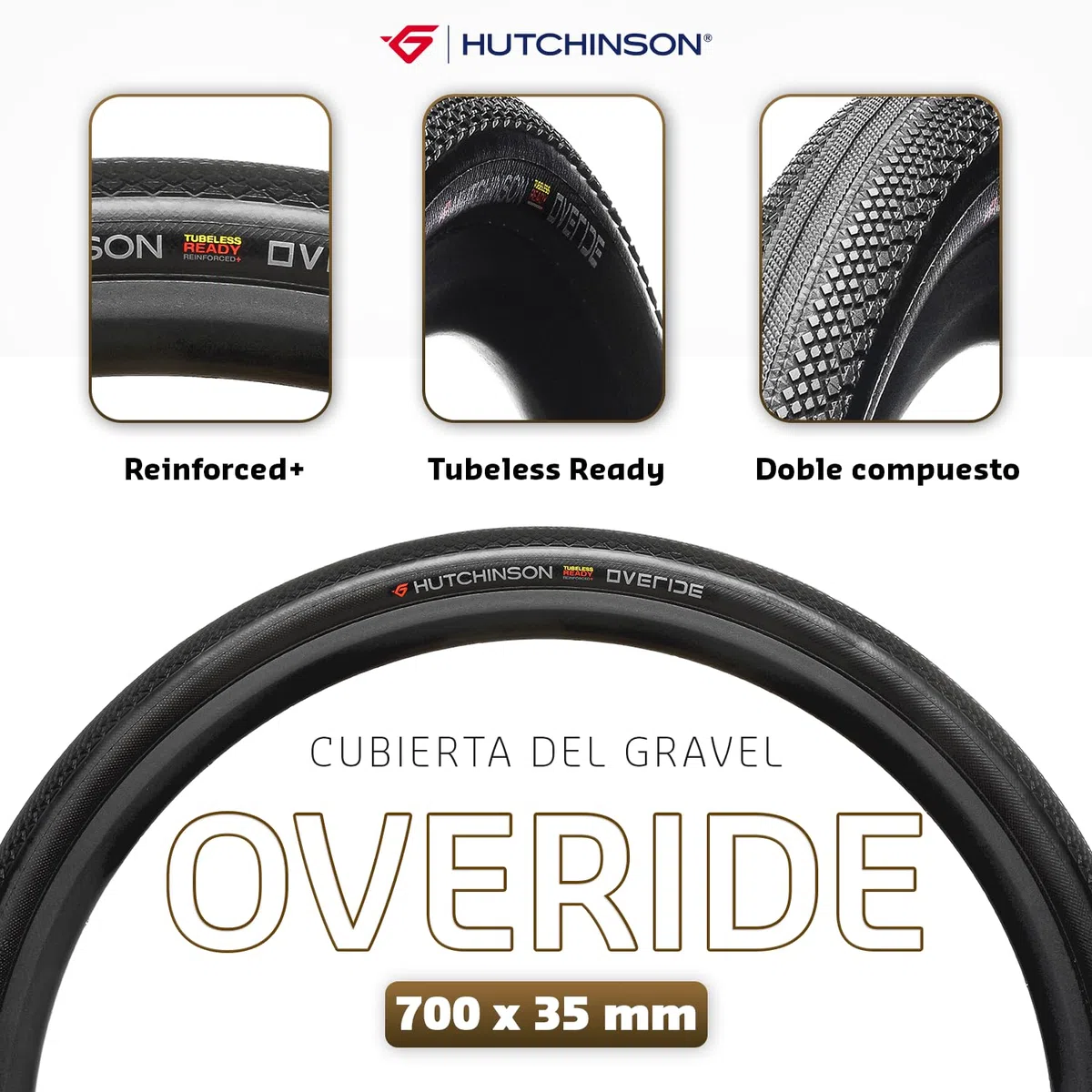 Hutchinson - OVERIDE - Tubeless Ready - Cubierta Gravel - Rendimiento y Comodidad - Varillas Flexibles - Negro/Tan