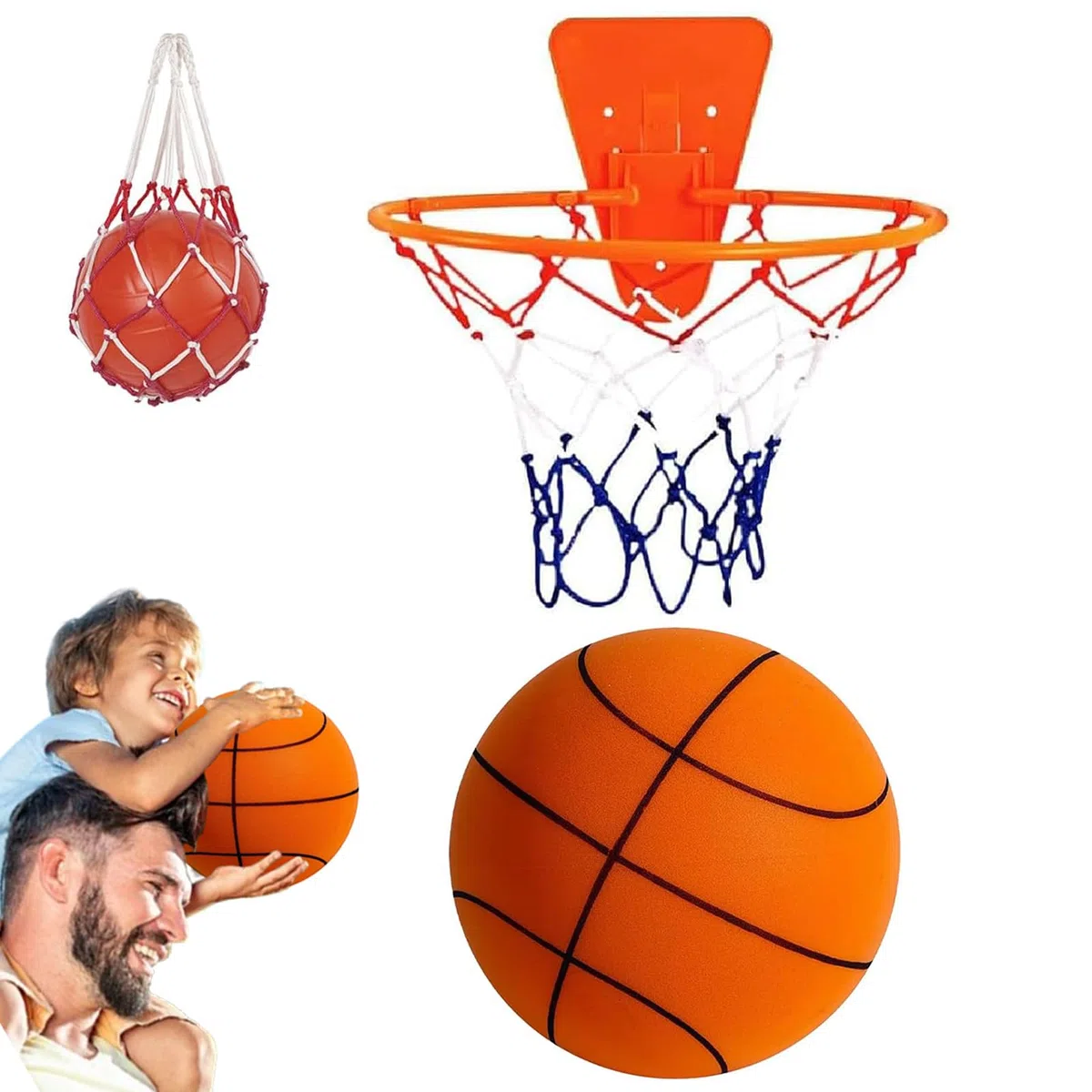 Juego De Aro Y Baloncesto Silencioso, Aro De Baloncesto Silencioso para Montar En La Pared para Interiores, Pelota De Esponja EláStica De Espuma para Ejercicios Y Actividades En El Hogar