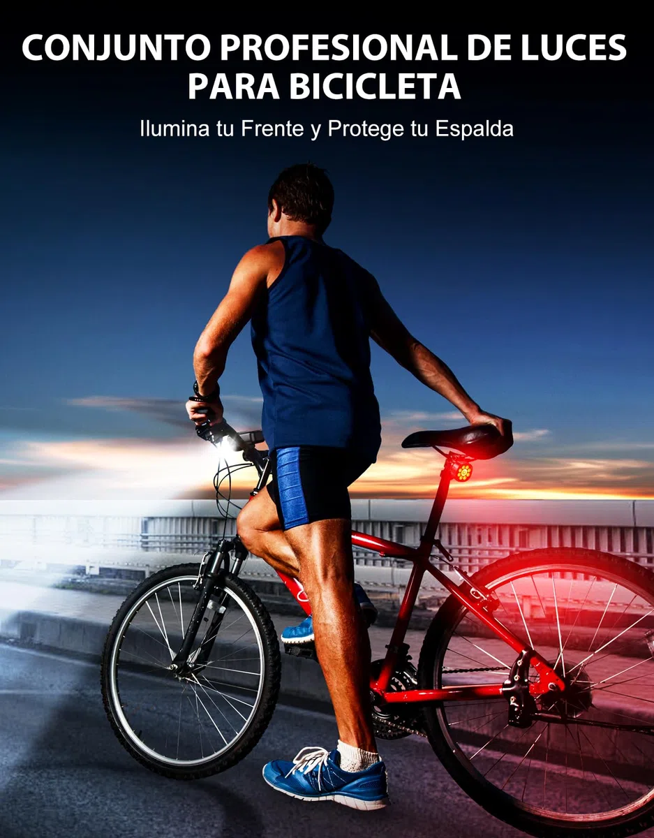 ISEYOU Luces Bicicleta Delantera y Trasera, [8+7 Modos & 9+9 Potente Led] Luz Recargable USB, Luces IP65 Impermeables para Ciclismo de Montaña y Carretera