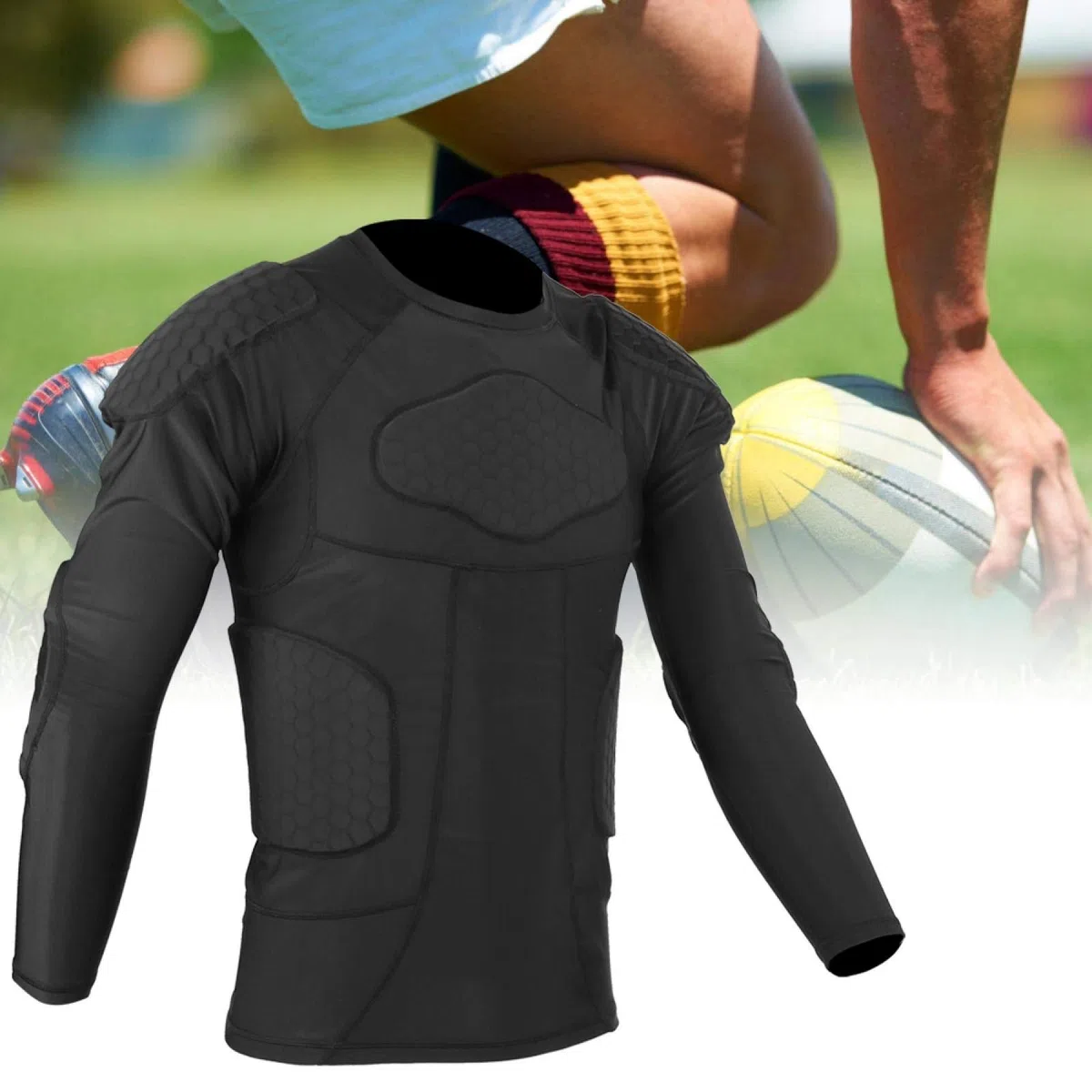 Chaqueta protectora deportiva,Camisa de compresión acolchada para hombres,Traje deportivo con protector de pecho anticolisión,Equipo protector de entrenamiento de esquí de baloncesto de fútbol(L)