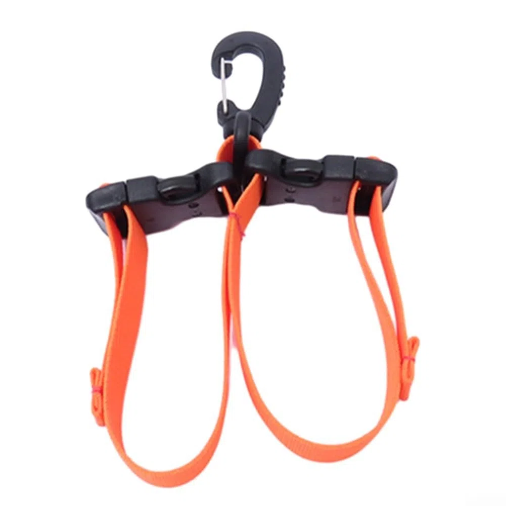 Correa de sujeción de aletas de buceo con clips ABS de doble hebilla y gancho de metal para colgar, soporte ajustable de liberación rápida para una fijación segura de la aleta en el equipo
