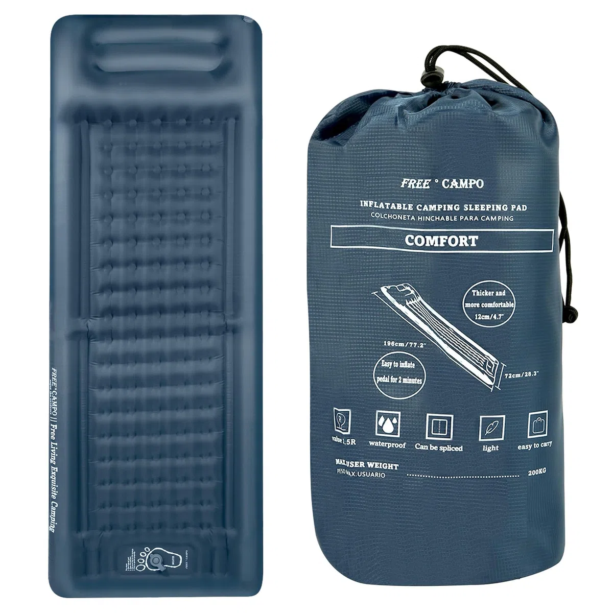 Colchoneta Autoinflable 12cm Grosor, Esterilla Camping Con Almohada, Equipo Duradero, Plegable, Ultraligero, Impermeable Para Caminatas, Vivac y Aire Libre 4 Estaciones