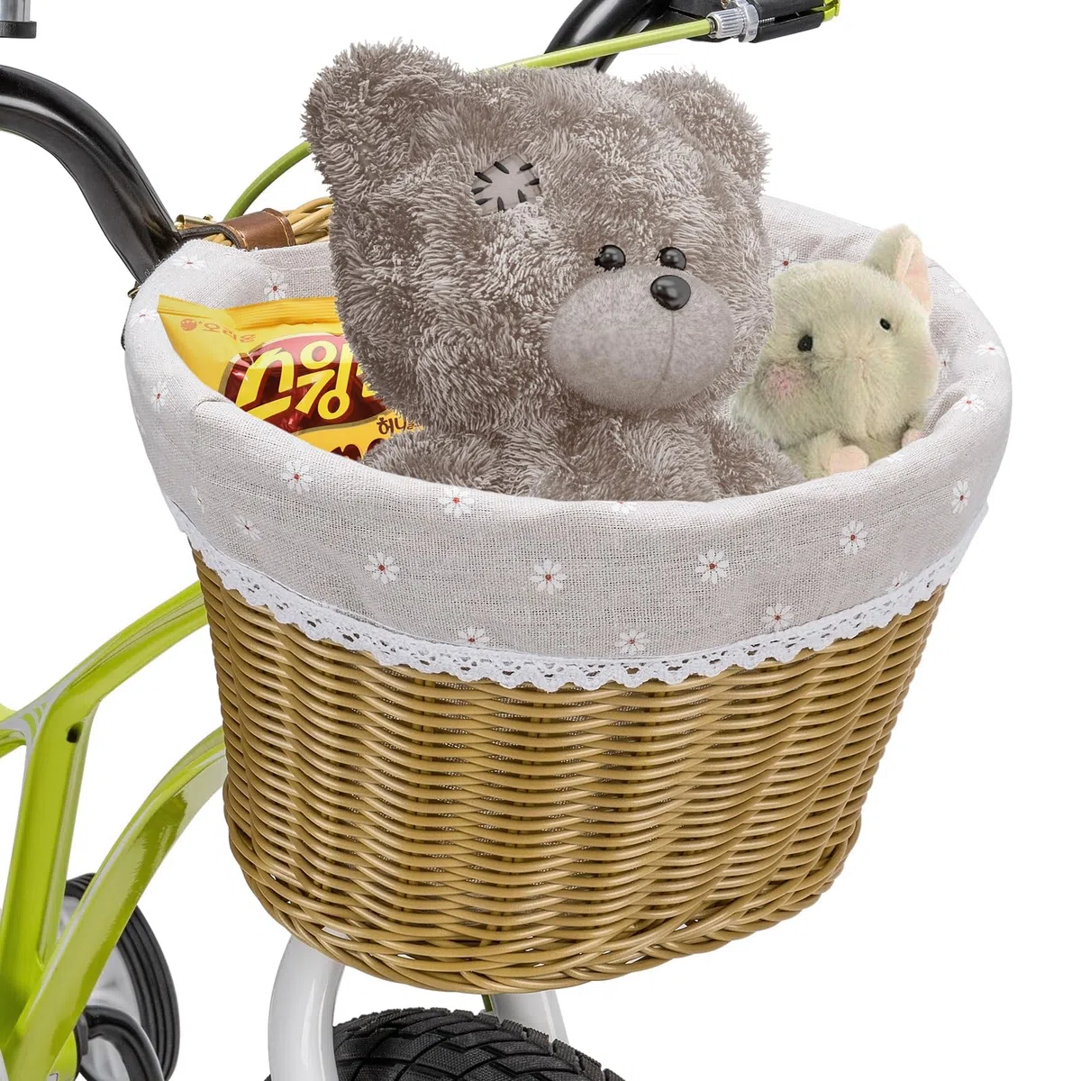 CXWXC Cesta Delantera para Bicicleta para niñas y Mujeres, Cesta de Mimbre Trenzada Hecha a Mano con Forro extraíble y Correas Ajustables de Poliuretano