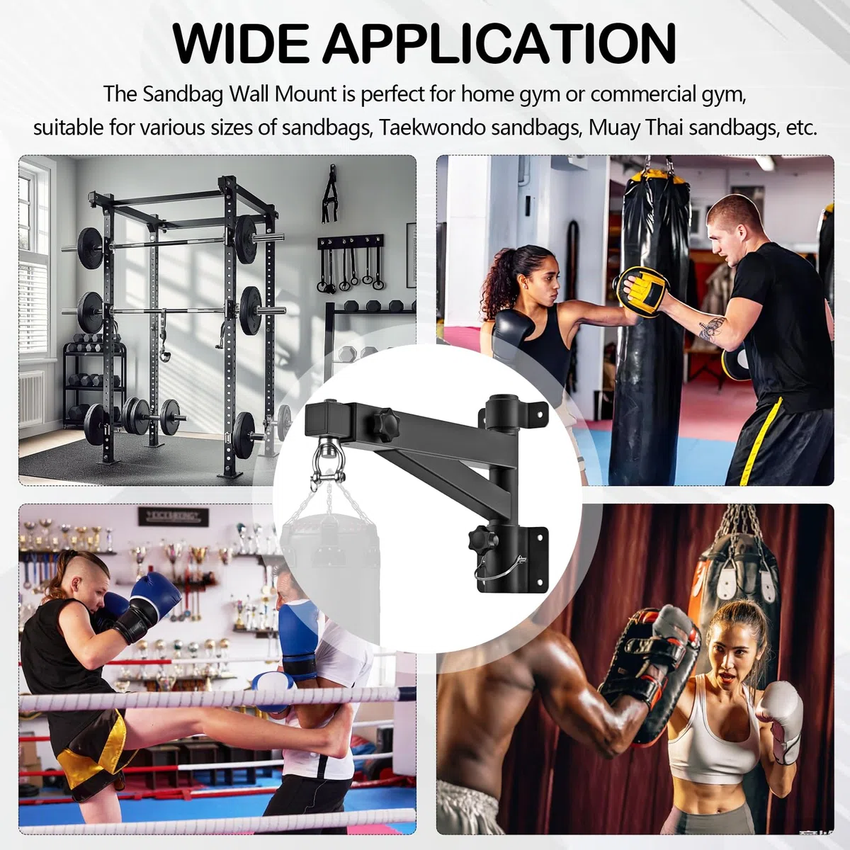 Soporte para Saco De Boxeo, Soporte Colgante para Saco De Boxeo Estante De Pared Ajustable Soporte Robusto para Saco De Boxeo Accesorios De Montaje para Casa Gimnasio Interior - Negro