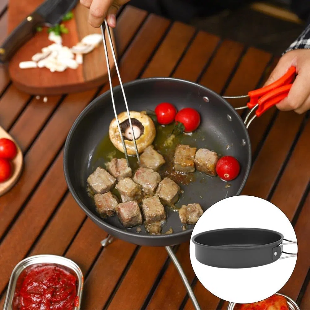 Sartén ligera para camping, olla antiadherente con mango plegable para acampar al aire libre picnic (grande)