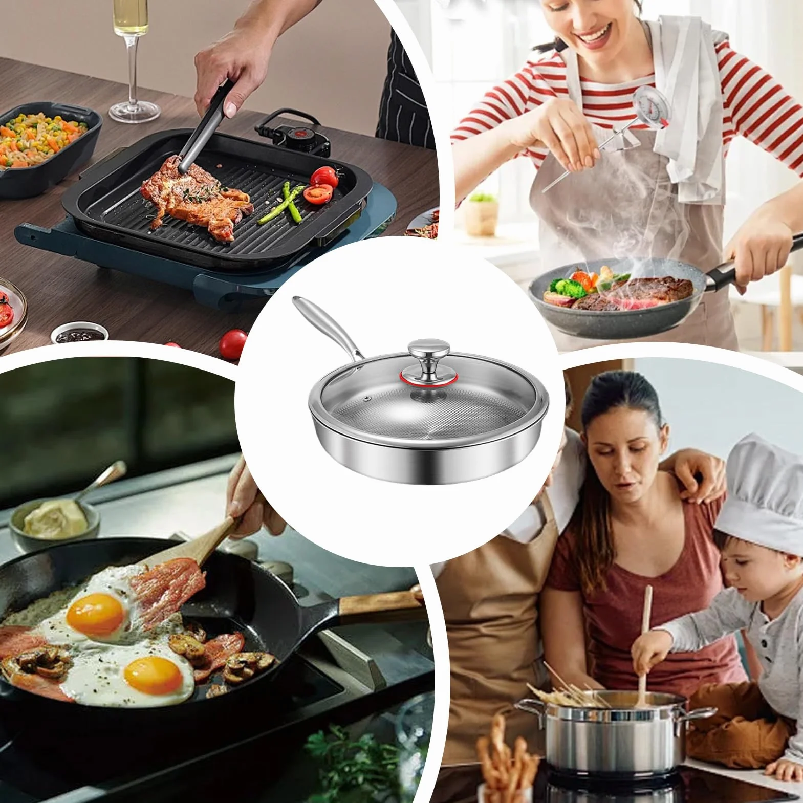 Sartén - Sartén Antiadherente Titanio - Utensilios De Cocina Con Tapa Para Placa De Inducción Hogar Cocina Acampada Restaurante