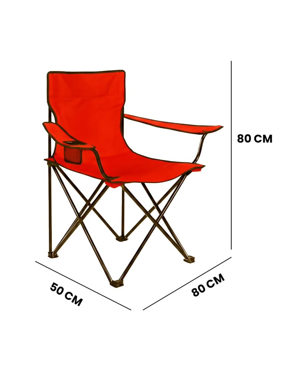 Jardin202 - Silla de Camping Plegable de Acero con Reposabrazos y Funda con Asas- 80x80x50 cm, Resistente al Agua - Ideal para Exterior | Pack 2 uds (Roja)