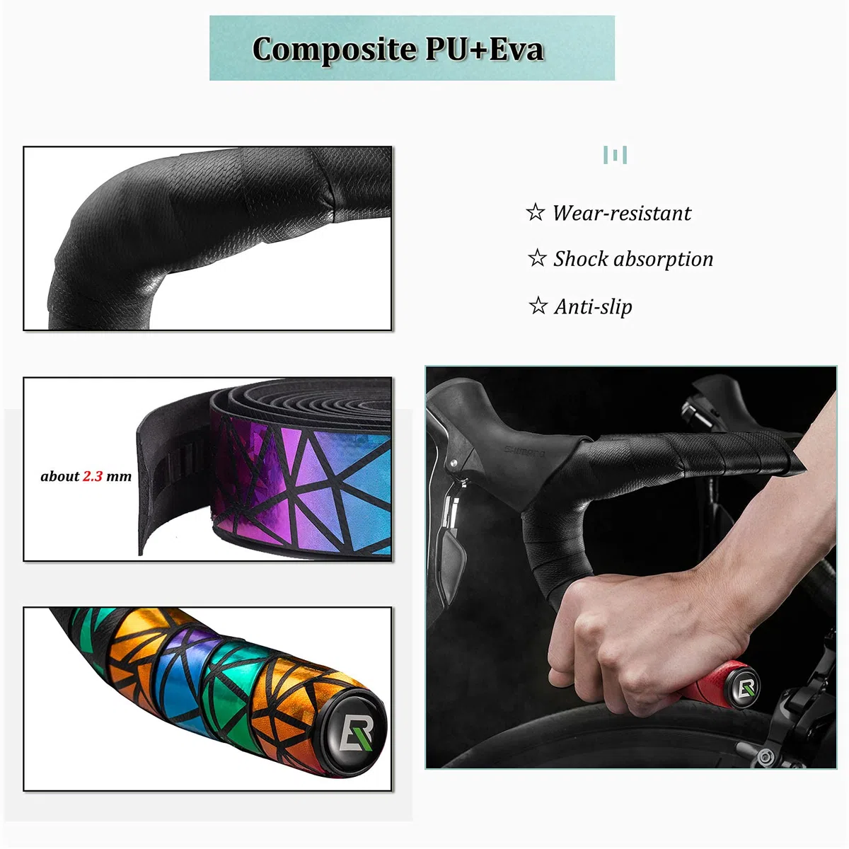 ROCKBROS Cinta Manillar Bicicleta Carretera, 2 Piezas Cinta Antideslizante con Tapones, Accesorio de Ciclismo