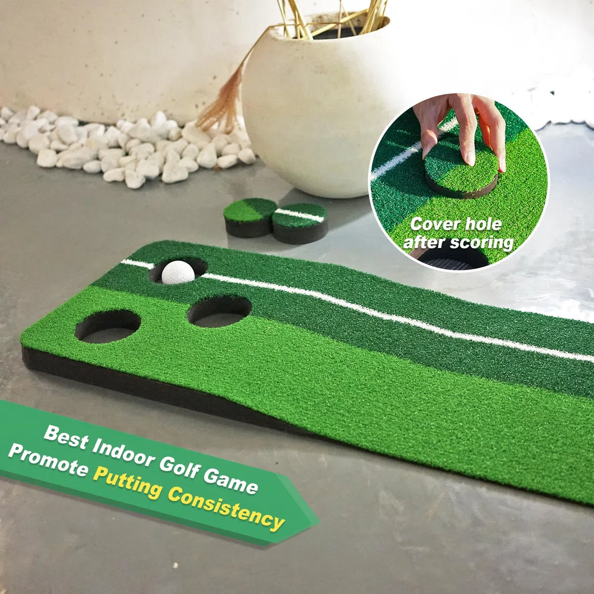 SENSECLUB - Juego de tapete de putting plegable verde para interiores, regalos de golf para hombres con sistema de recogida de bolas