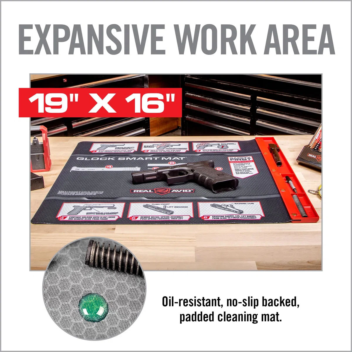 Real Avid Glock Smart Mat - Tapete 48x41cm con Instrucciones para Glock - Bandeja Magnetica Incluida