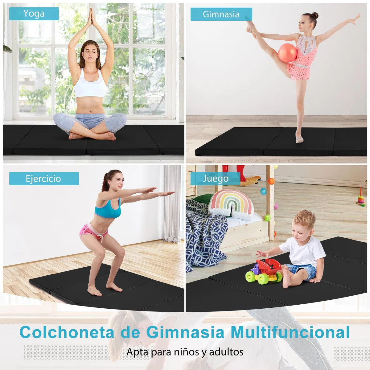COSTWAY Colchoneta Gimnasia de 240 x 120 x 5 cm, Colchoneta de Ejercicio Plegable con Manija de Transporte,Impermeable, Cuero Artificial Desmontable, para Yoga Fitness Hogar