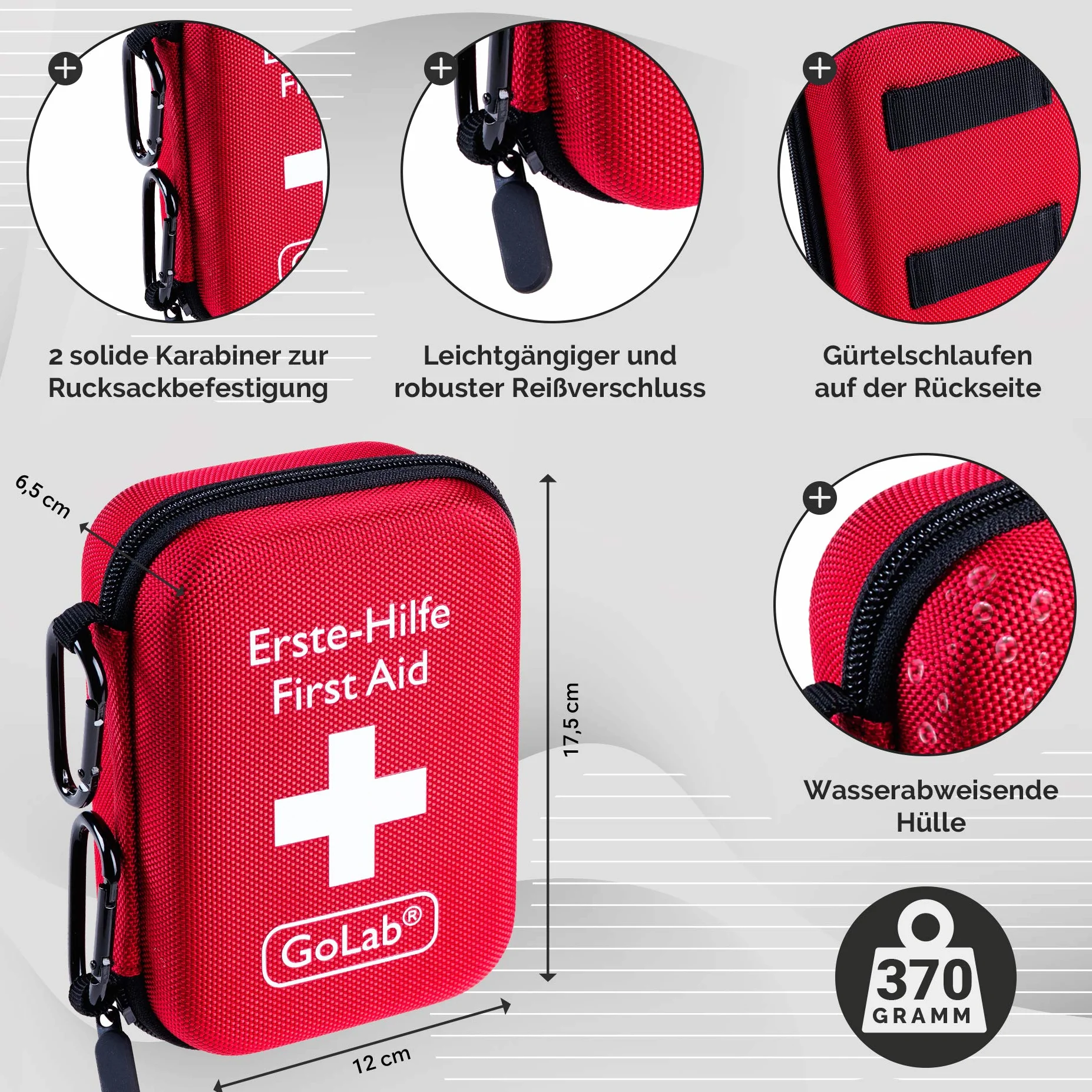 GoLab Botiquín de primeros auxilios para exteriores - Kit de supervivencia. Botiquín deportivo y de viaje + silbato de señalización - de Alemania según DIN 13167