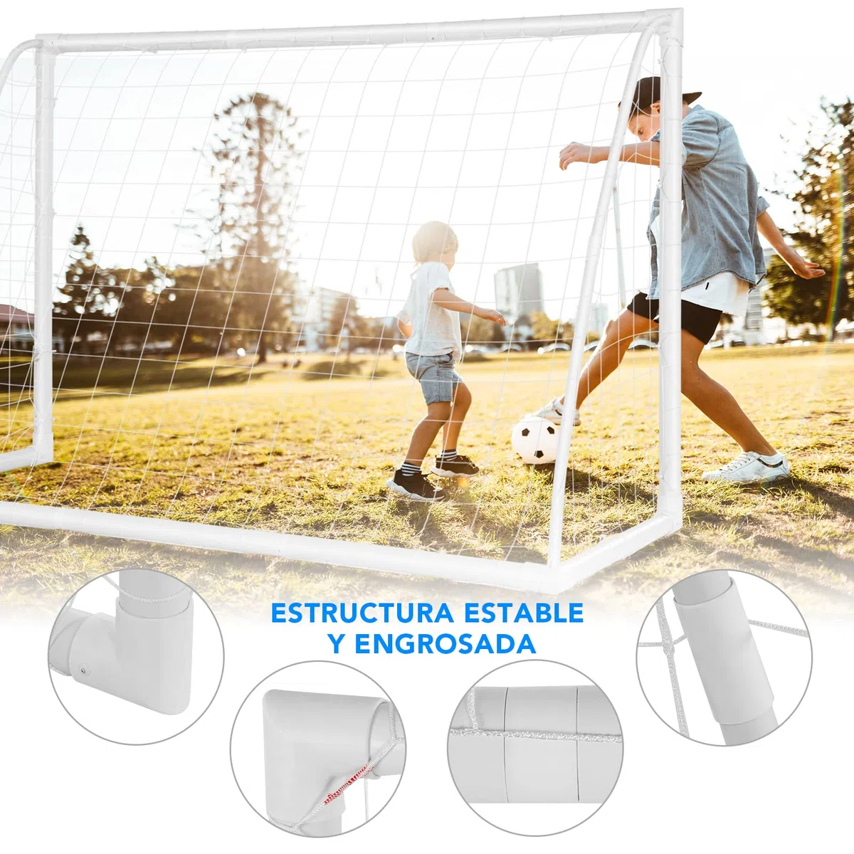 COSTWAY Portería de Fútbol Portátil para Niños, Portería de Fútbol y Red Patio con Estructura en PVC Resistente, Fácil Montaje, Palos de Fútbol y Red para Entrenamiento