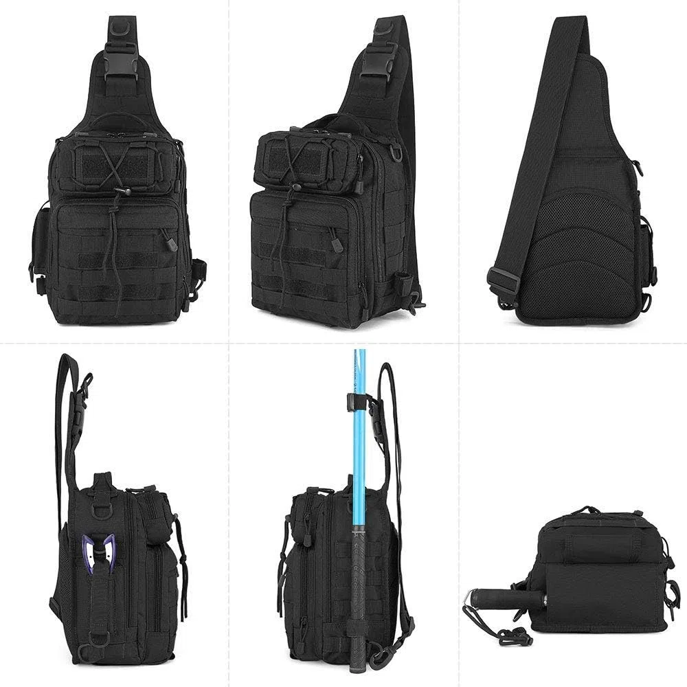 HUNTVP Mochila Militar Mochila Bandolera Hombre Tactica Sling Bag Cruzada Hombre Bolso de Pecho Bolsa para Pescar Caza Correr Senderismo Ciclismo, Negro
