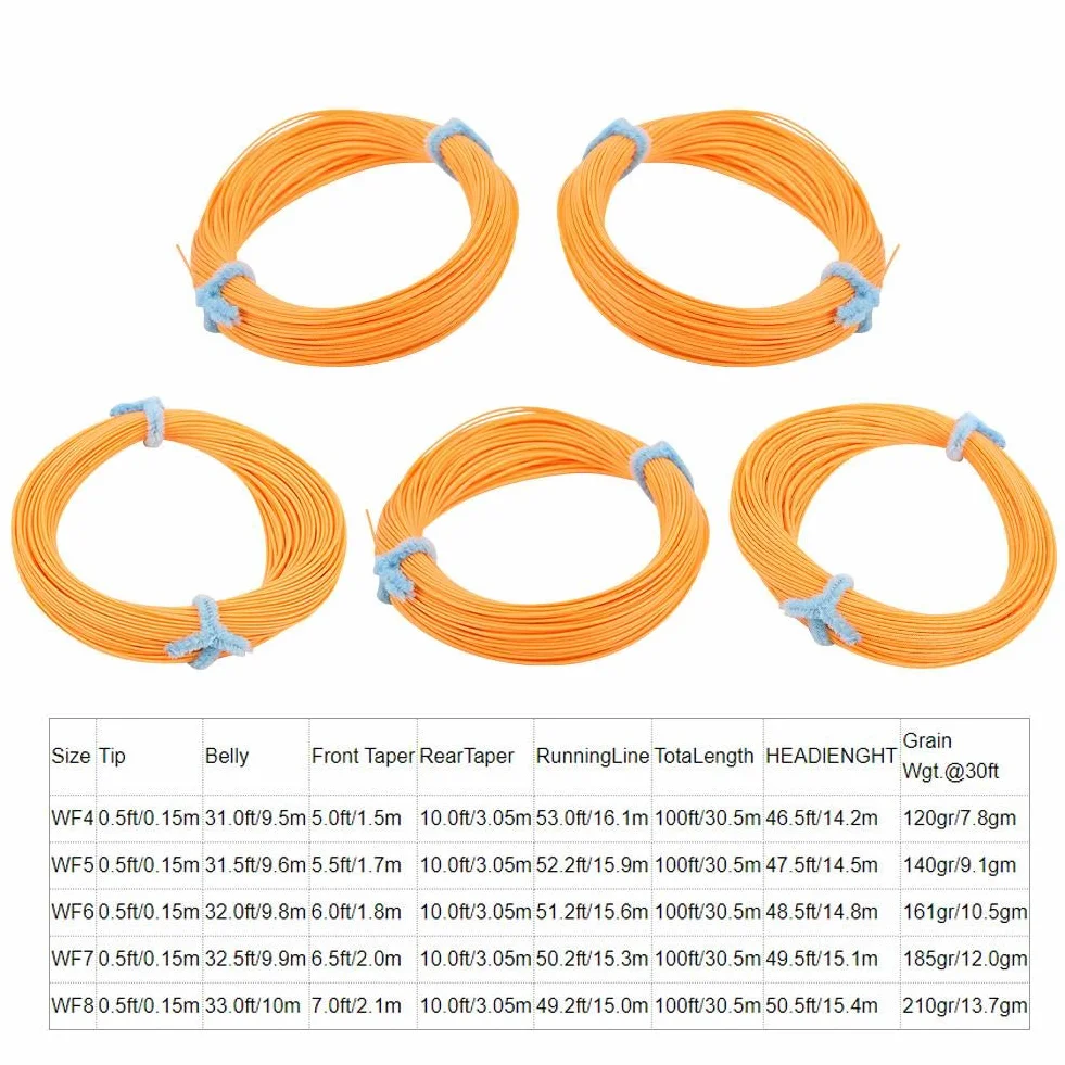 Alomejor Línea de Mosca Flotante WF 4/5/6/7/8, Línea de Pesca para Río Lago Arroyo, Nylon Resistente para Pesca con Mosca, Ideal para Stream y Agua Dulce (WF-6F)