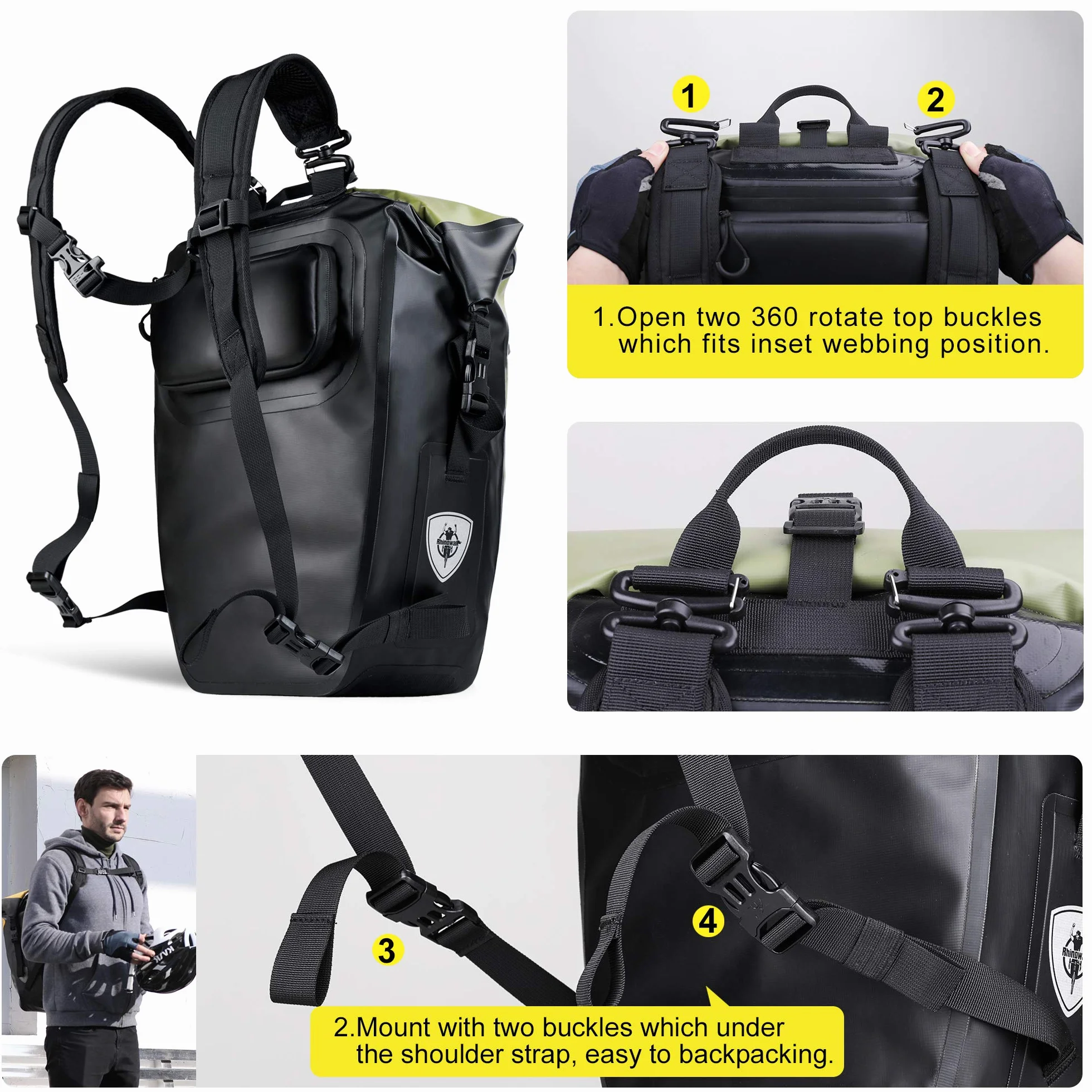 BAIGIO Bolso de Bicicleta Trinity para Panier Rack,27-30l, Bolso Impermeable Panier Rack, Bolso de Bicicleta, Bolsillo Frontal/Trasero, Mochila Multifuncional, Bolso de Equipaje, Bolso de Viaje