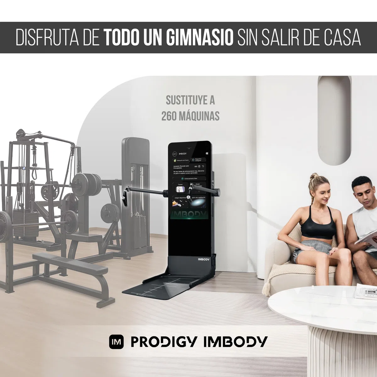 Power S Pro – Gimnasio en Casa Inteligente con Pantalla 43”, Multiestación 120 kg, 650 Entrenamientos, Spotter IA y Remo; Equivale a 260 Máquinas