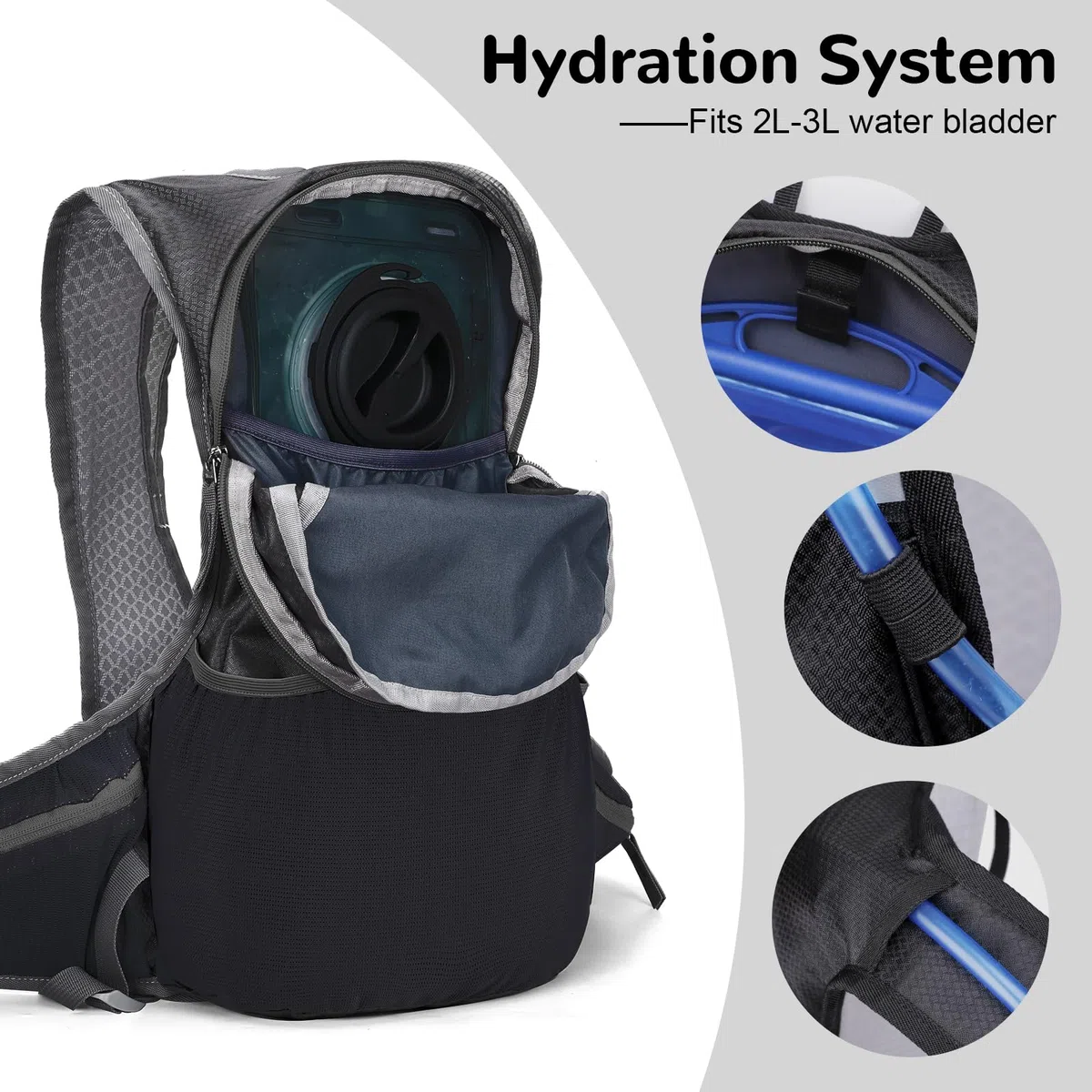 12L Mochila Bicicleta, Mochila Ciclismo MTB Ligera, Mochila Montaña Moto para Camping, Mochila Hidratacion Deportiva Esquí para Senderismo Correr Escalada Maratón, Negro