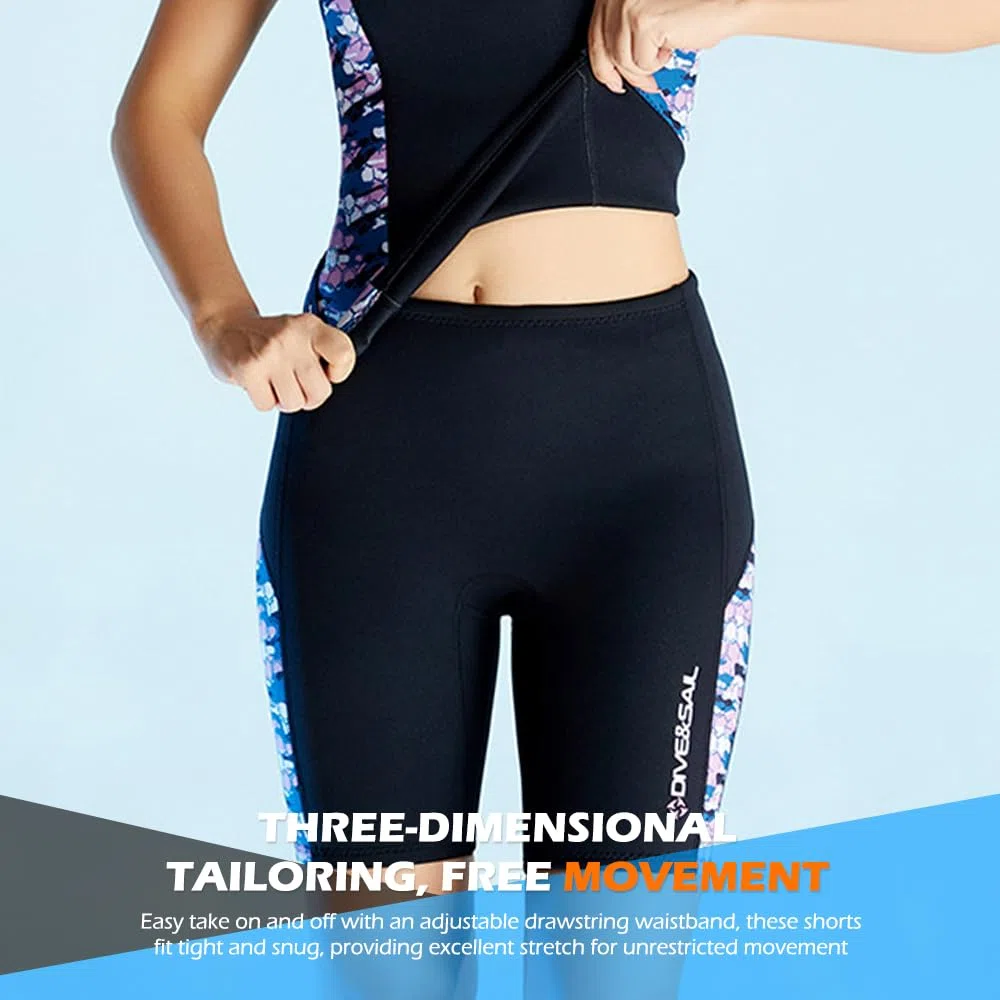 Pantalones de neopreno para mujer, pantalones cortos de neopreno de 2 mm, leggings térmicos de natación con cordón ajustable en la cintura para surf, buceo, kayak
