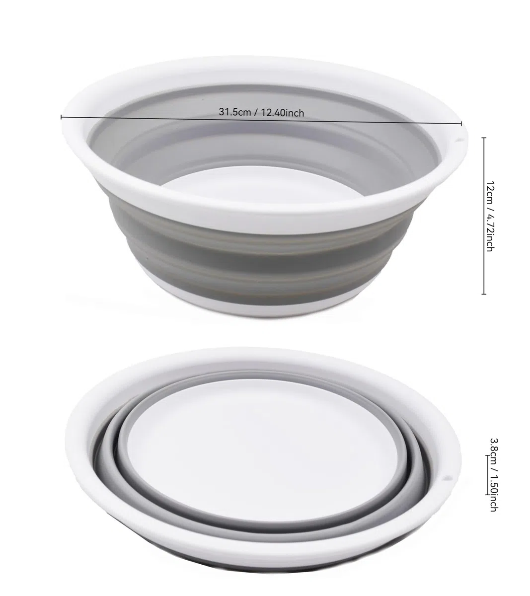 SAMMART Tina plegable de 5,5 L, cubeta plegable, lavabo portátil, bañera de plástico que ahorra espacio (blanco/gris, 1)