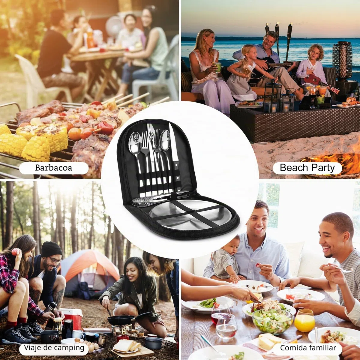 Juego de Cubiertos de Camping para 2 Personas, 10 Piezas Conjunto de Platos de Camping de Acero Inoxidable para Camping, Picnics, Viajes