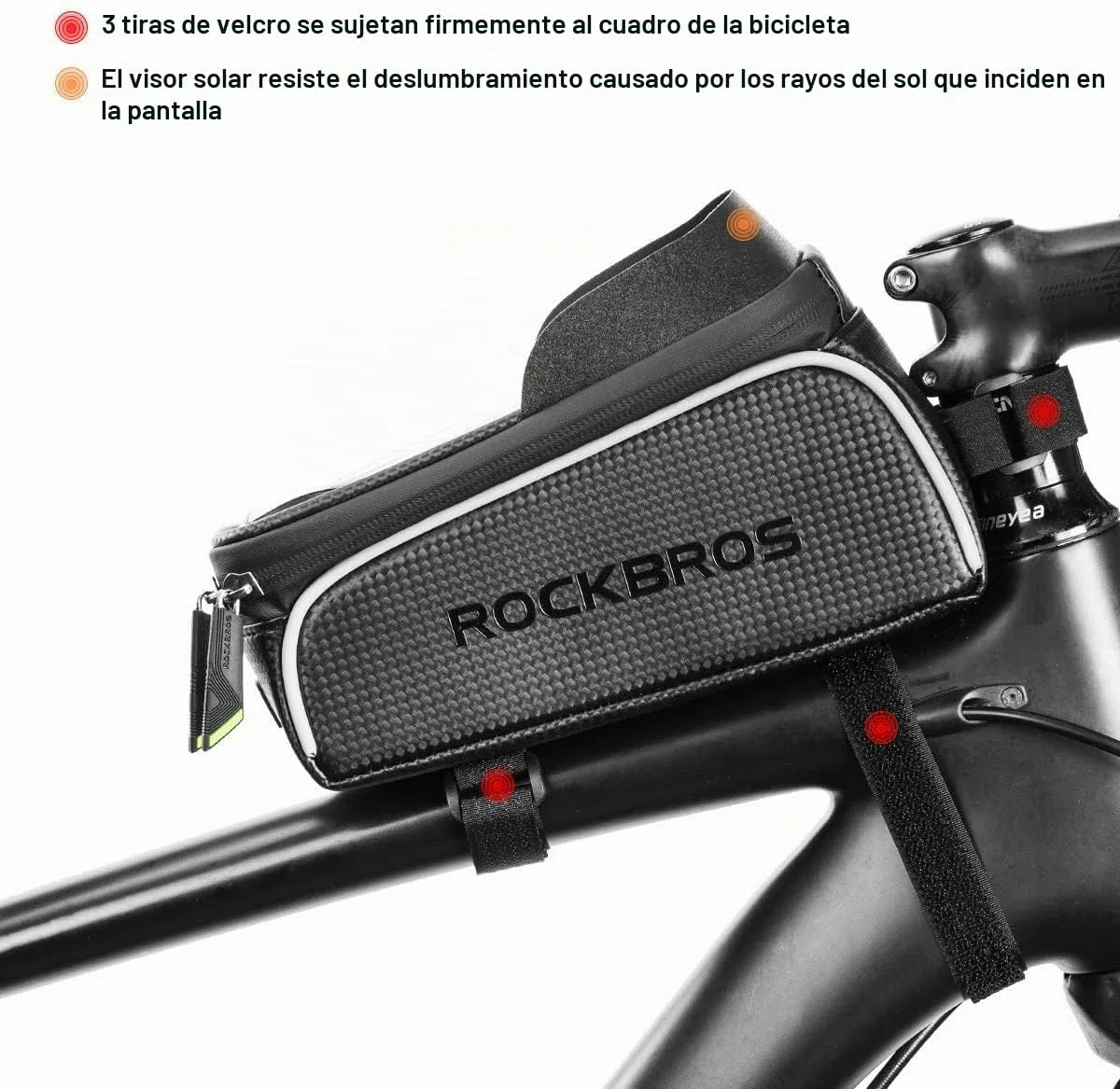 ROCKBROS Bolsa Móvil de Bicicleta Resistente al Agua, Porta Móvil para Teléfono de hasta 6,5” para Bicicleta de Montaña y Carretera, Soporte con Pantalla Táctil, Accesorios de Ciclismo, Negro
