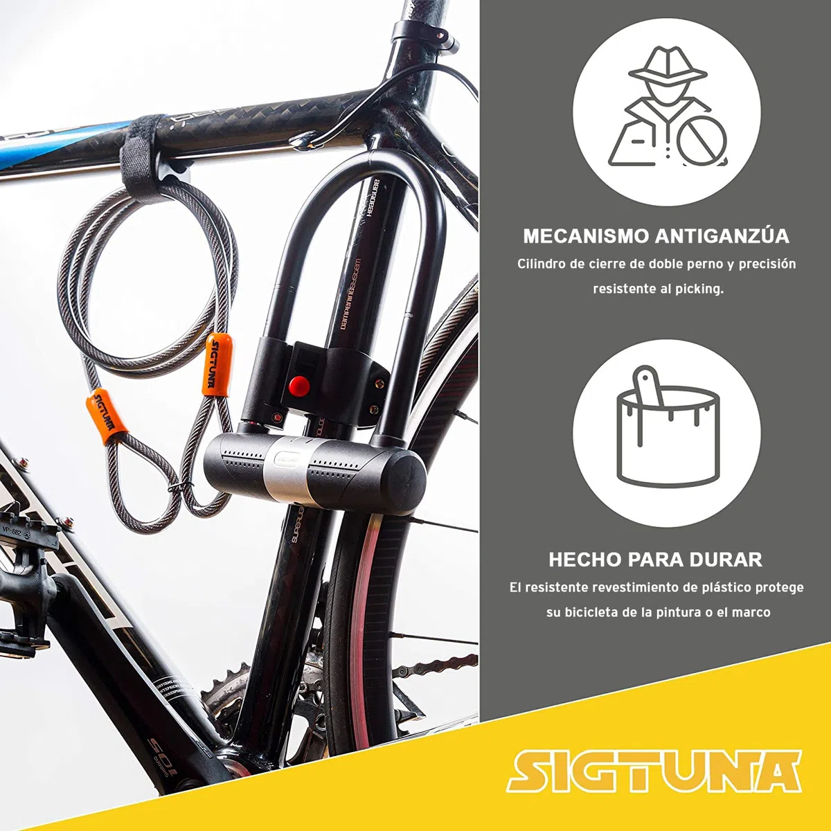 SIGTUNA Candado Bicicleta, con Soporte para Bicicletas Carretera, Bicicletas Eléctricas, Bicicletas Montaña