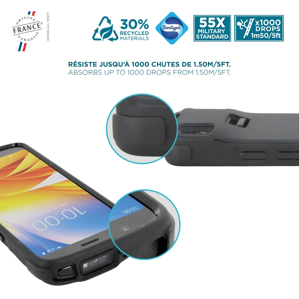 Mobilis Funda para Zebra TC22 & TC27 (Parte Posterior Cerrada), Protección contra Caídas Grado Militar Antigolpes, Carcasa Reforzada para Ordenador Móvil Compatible Estación de Carga