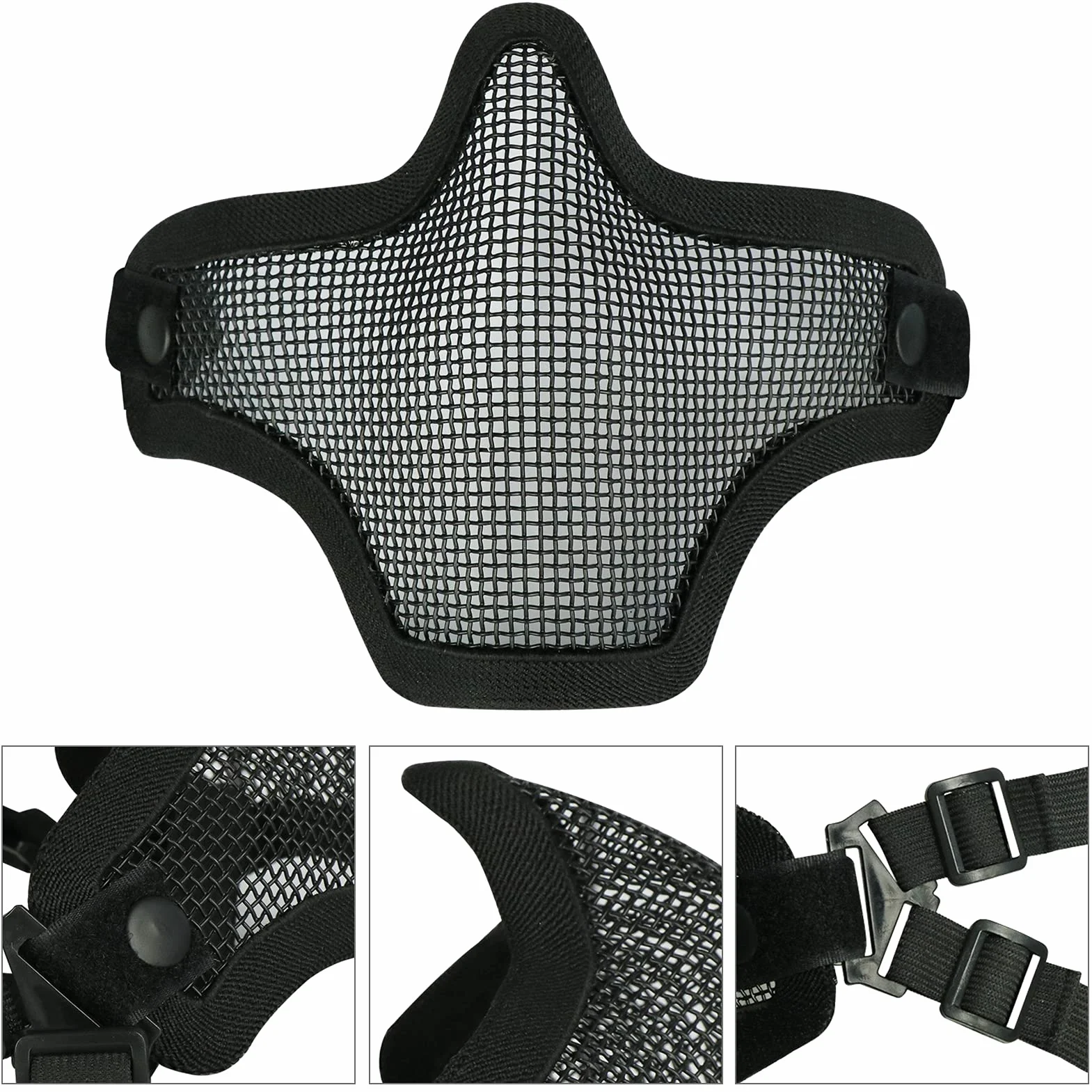 Juego de máscaras y Gafas Airsoft, máscara de Malla de Acero Completa de Media Cara y Gafas para CS/Caza/Paintball/Disparos