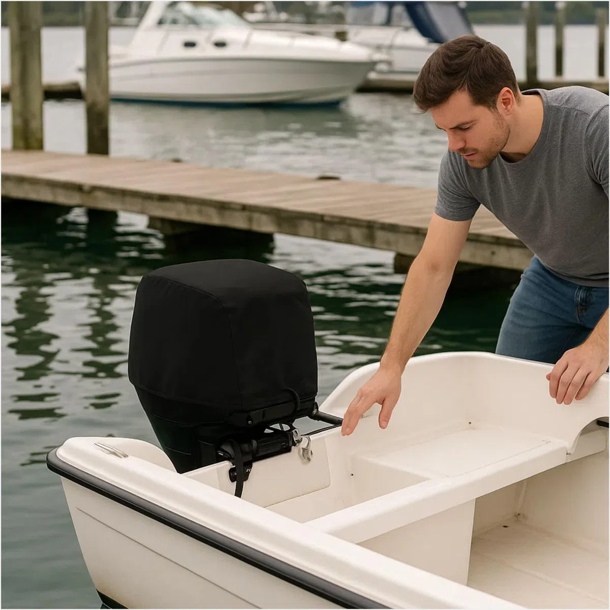 Coco Yacht - Funda Protectora para Motor Fuera de borda de hasta 50-115 Caballos de fueraborda Resistente al Agua, al Moho y a los Rayos UV con Tejido de poliéster Grueso (Negro, 50-115)