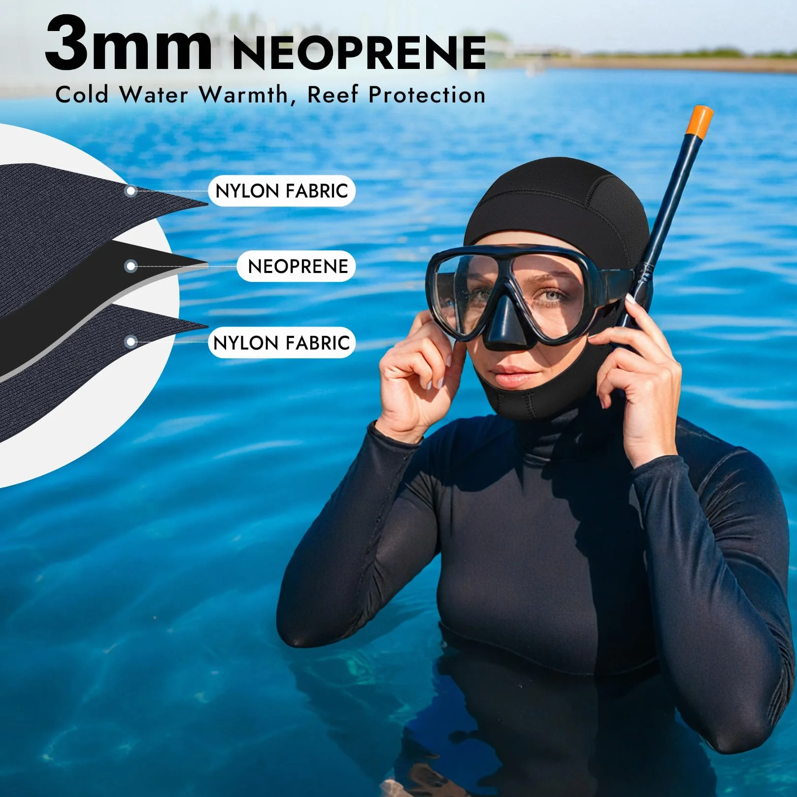 Pasamontañas de neopreno térmico con capucha de 3 mm, gorra con ventilación de flujo, impermeable, para buceo, natación, surf, Snorkeling, para unisex adultos