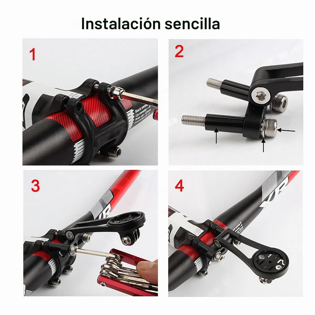 Soporte ajustable para bicicleta de carretera (aleación de aluminio) compatible con Garmin Edge, Wahoo Elemnt, Bryton, Cateye, cámara GoPro y lámpara