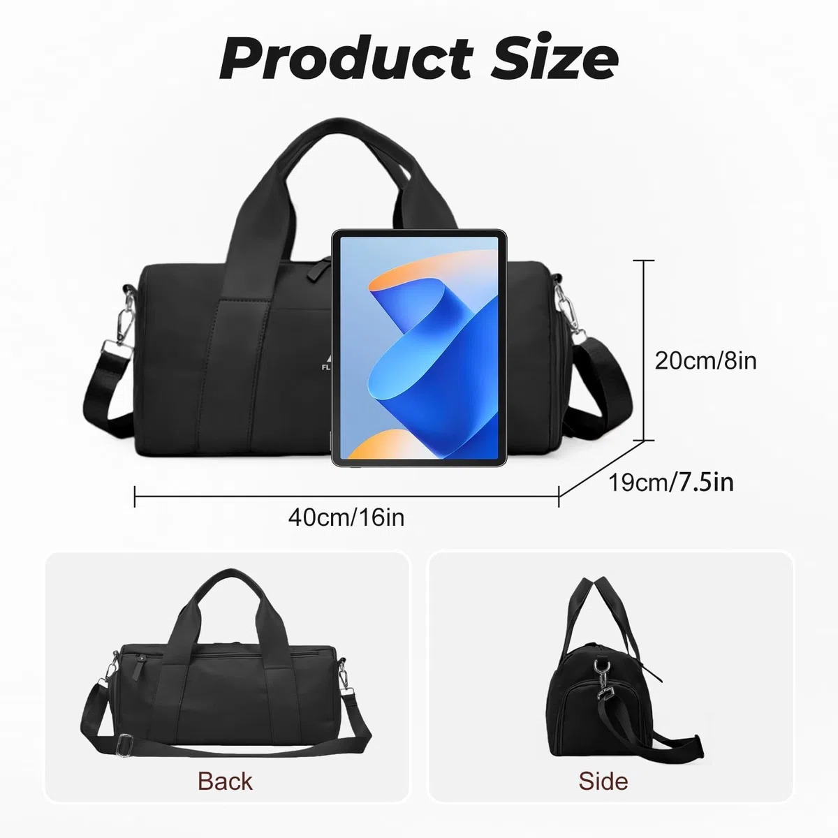 Flintronic Pequeña Bolsa De Deporte para Mujeres, Bolsa de Viaje para Niñas y Niños, Bolsa De Deporte con Zapatero y Bolsillo para Húmedos, para Fitness, Natación y Viaje (Negro)